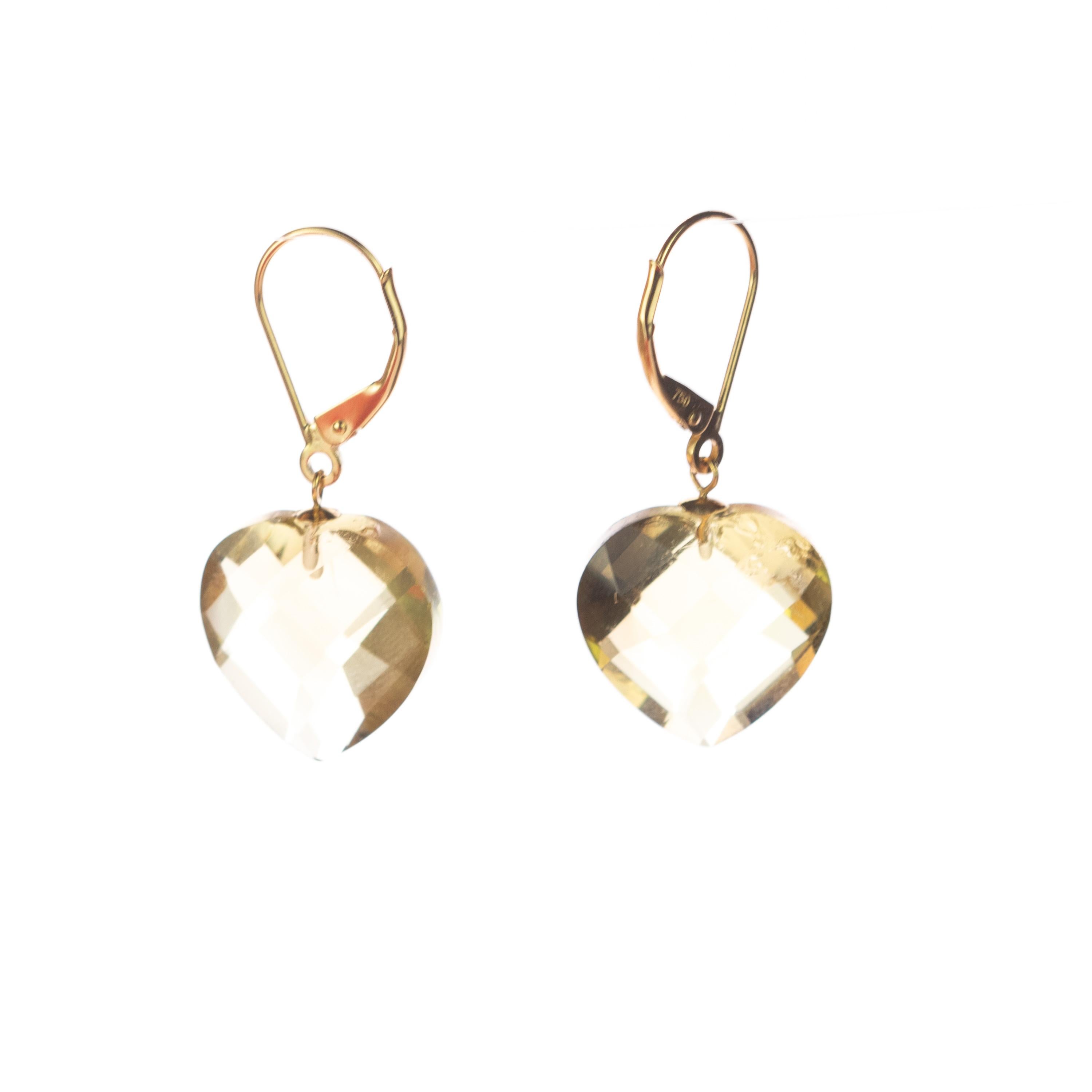 Intini Jewels Citrine Lemon Quartz Heart 18 Karat Yellow Gold Drop Love Earrings In New Condition For Sale In Milano, IT