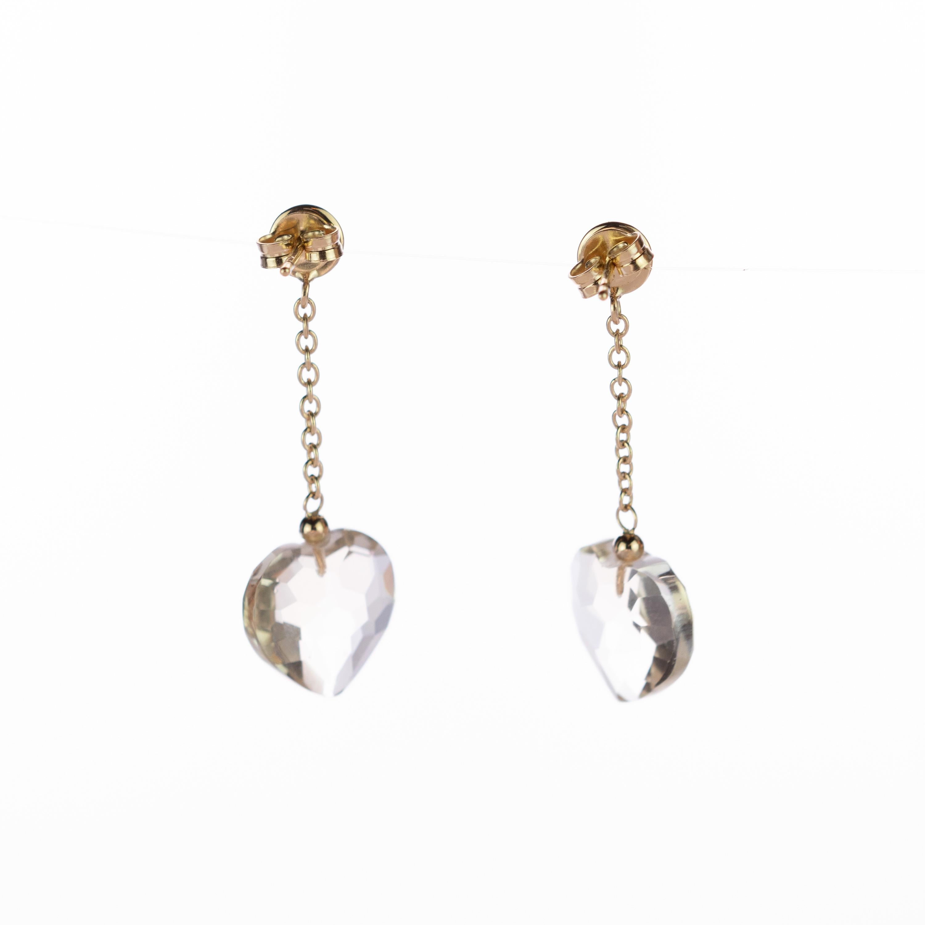Intini Jewels Citrine Lemon Quartz Heart 18 Karat Yellow Gold Drop Love Earrings For Sale 2