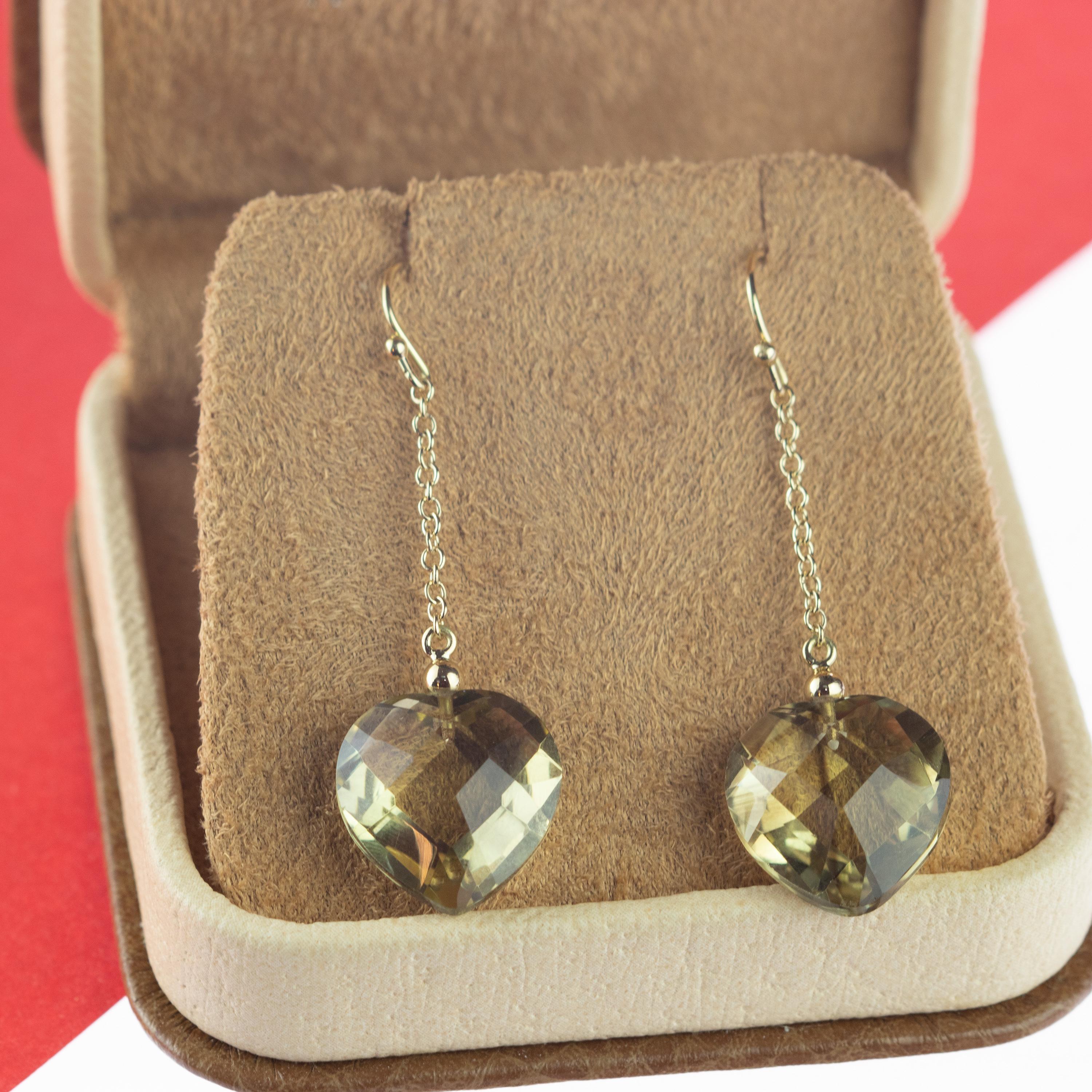Women's Intini Jewels Citrine Lemon Quartz Heart 18 Karat Yellow Gold Drop Love Earrings For Sale
