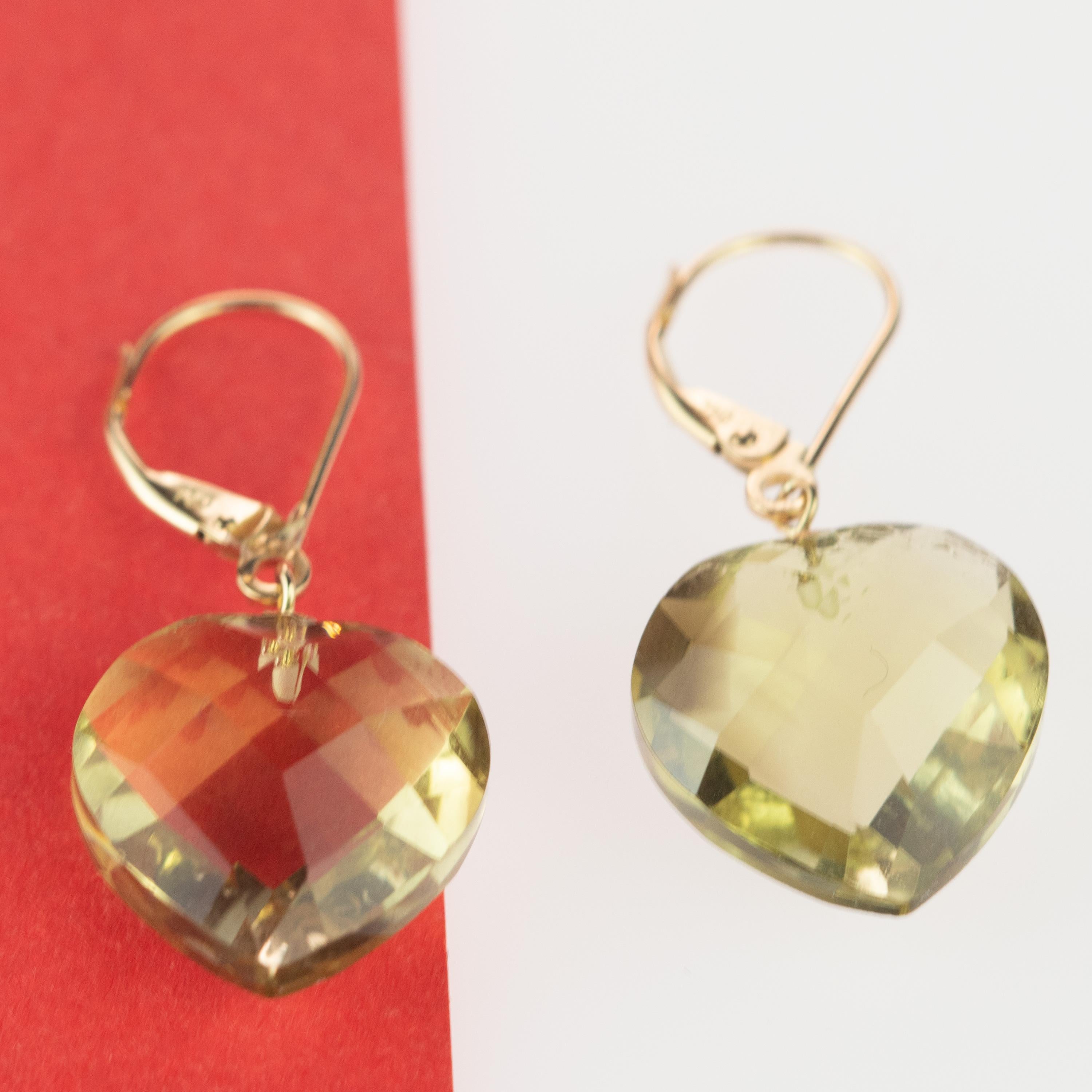 Intini Jewels Citrine Lemon Quartz Heart 18 Karat Yellow Gold Drop Love Earrings For Sale 1