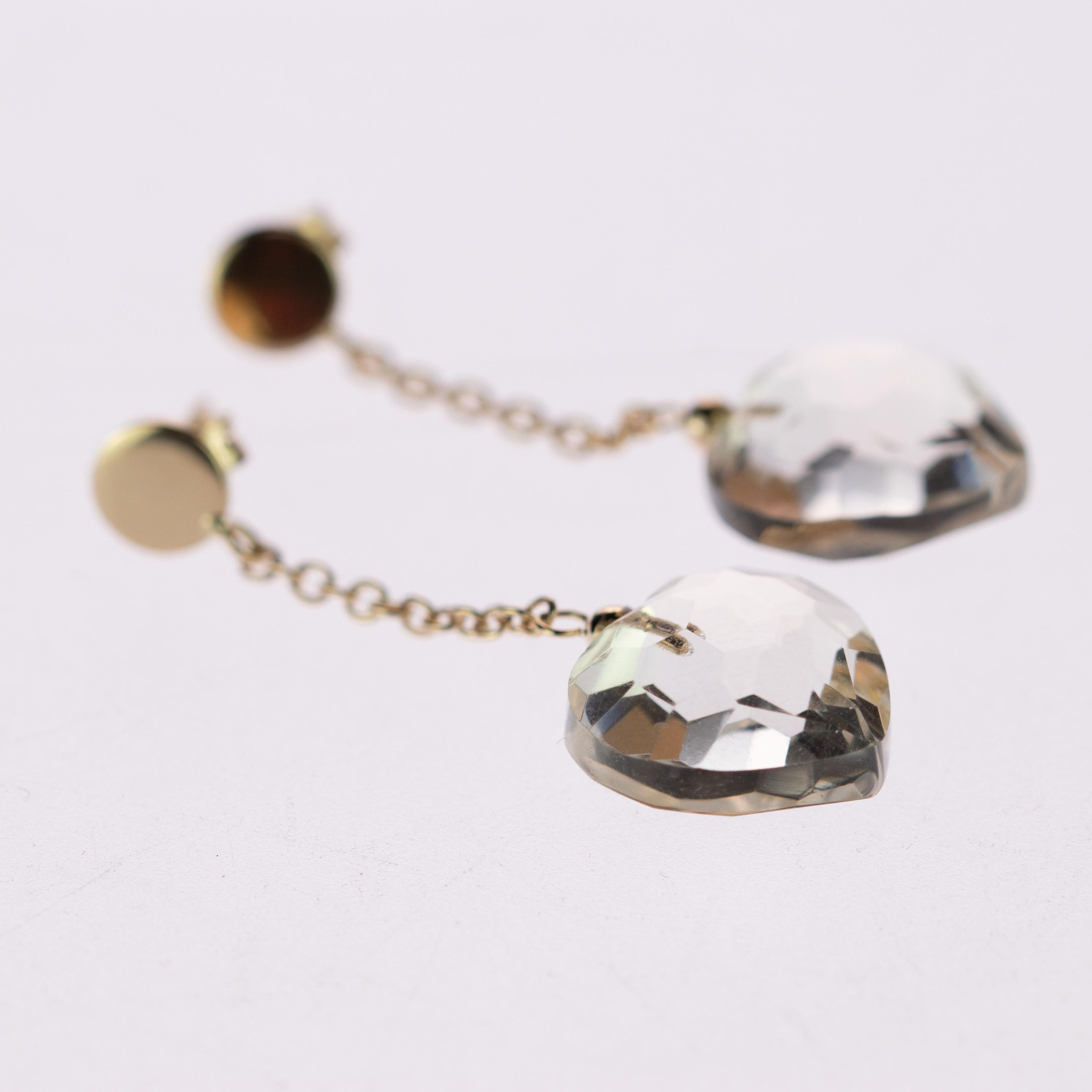 Intini Jewels Orecchini d'amore a goccia in oro giallo 18 carati con cuore di quarzo citrino e limone in vendita 3