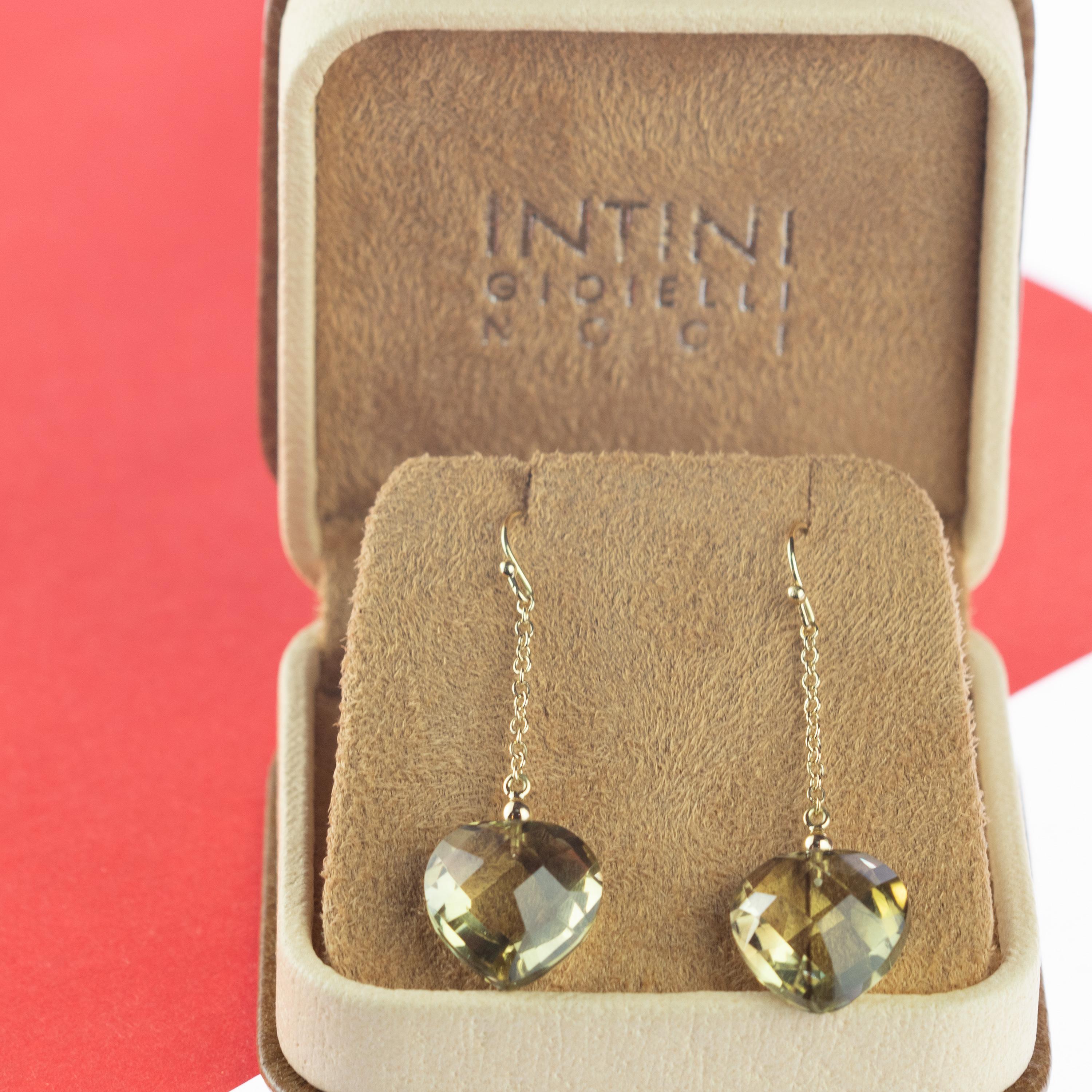 Intini Jewels Citrine Lemon Quartz Heart 18 Karat Yellow Gold Drop Love Earrings For Sale 1