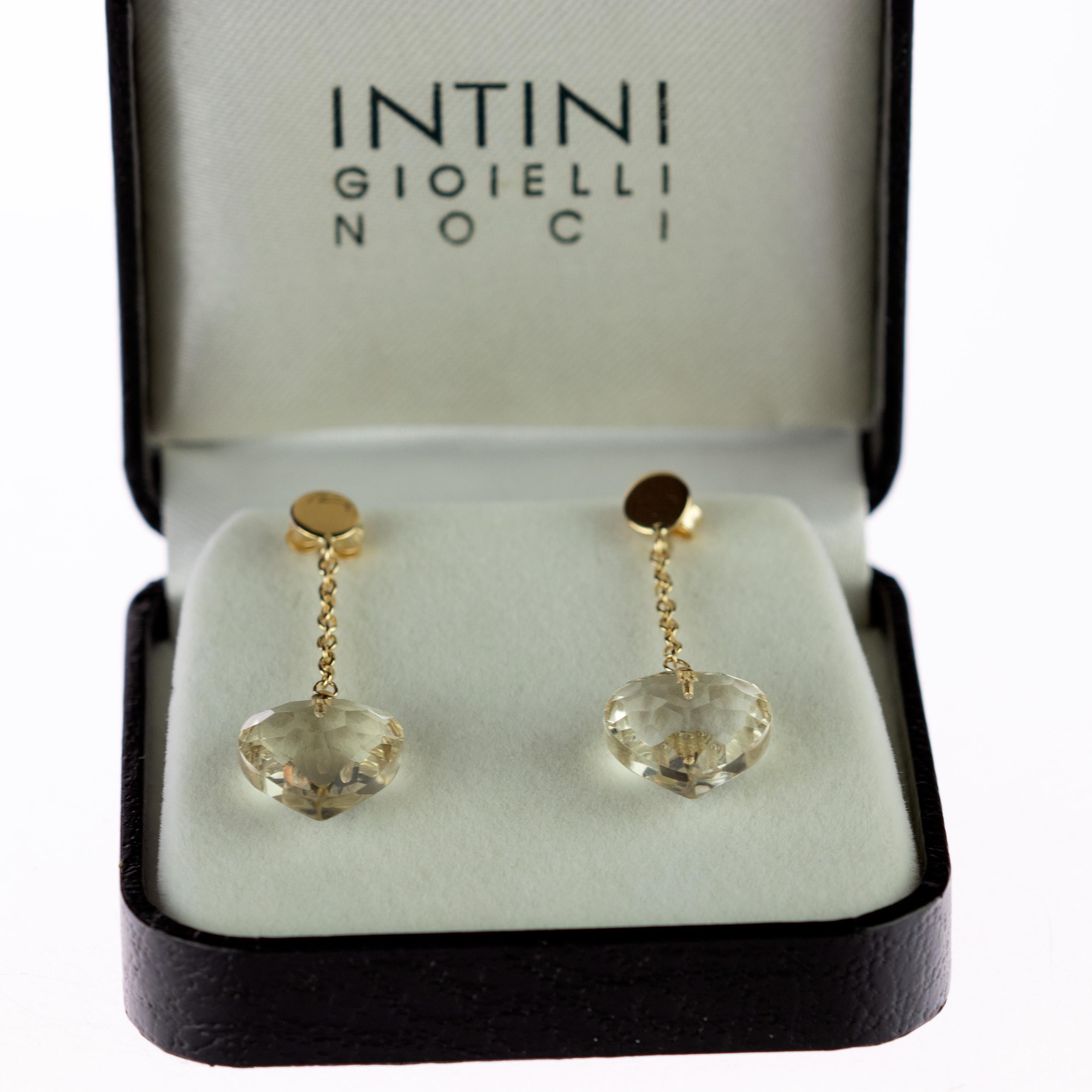 Intini Jewels Citrine Lemon Quartz Heart 18 Karat Yellow Gold Drop Love Earrings For Sale 4