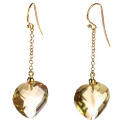 Intini Jewels Citrine Lemon Quartz Heart 18 Karat Yellow Gold Drop Love Earrings