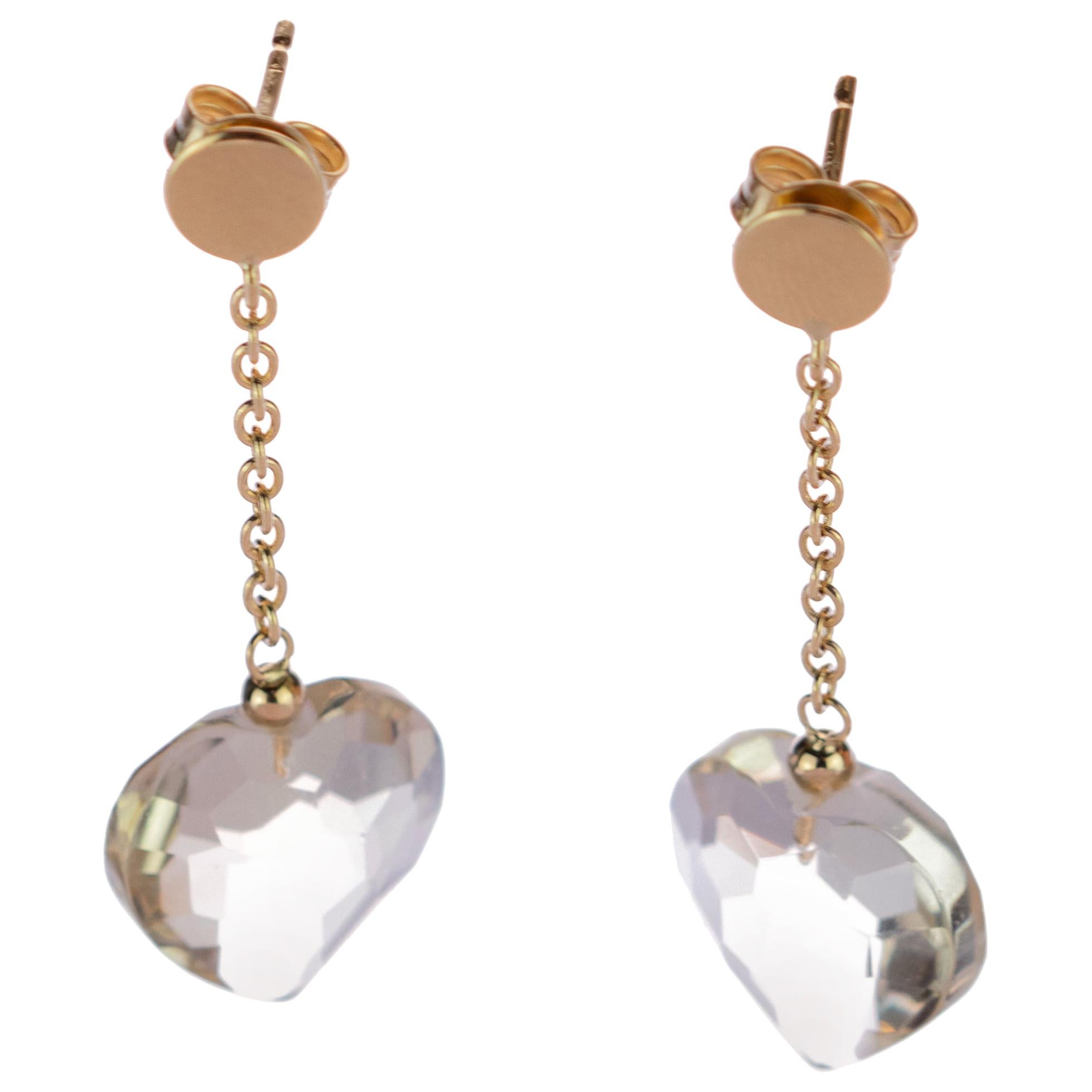 Intini Jewels Citrine Lemon Quartz Heart 18 Karat Yellow Gold Drop Love Earrings For Sale