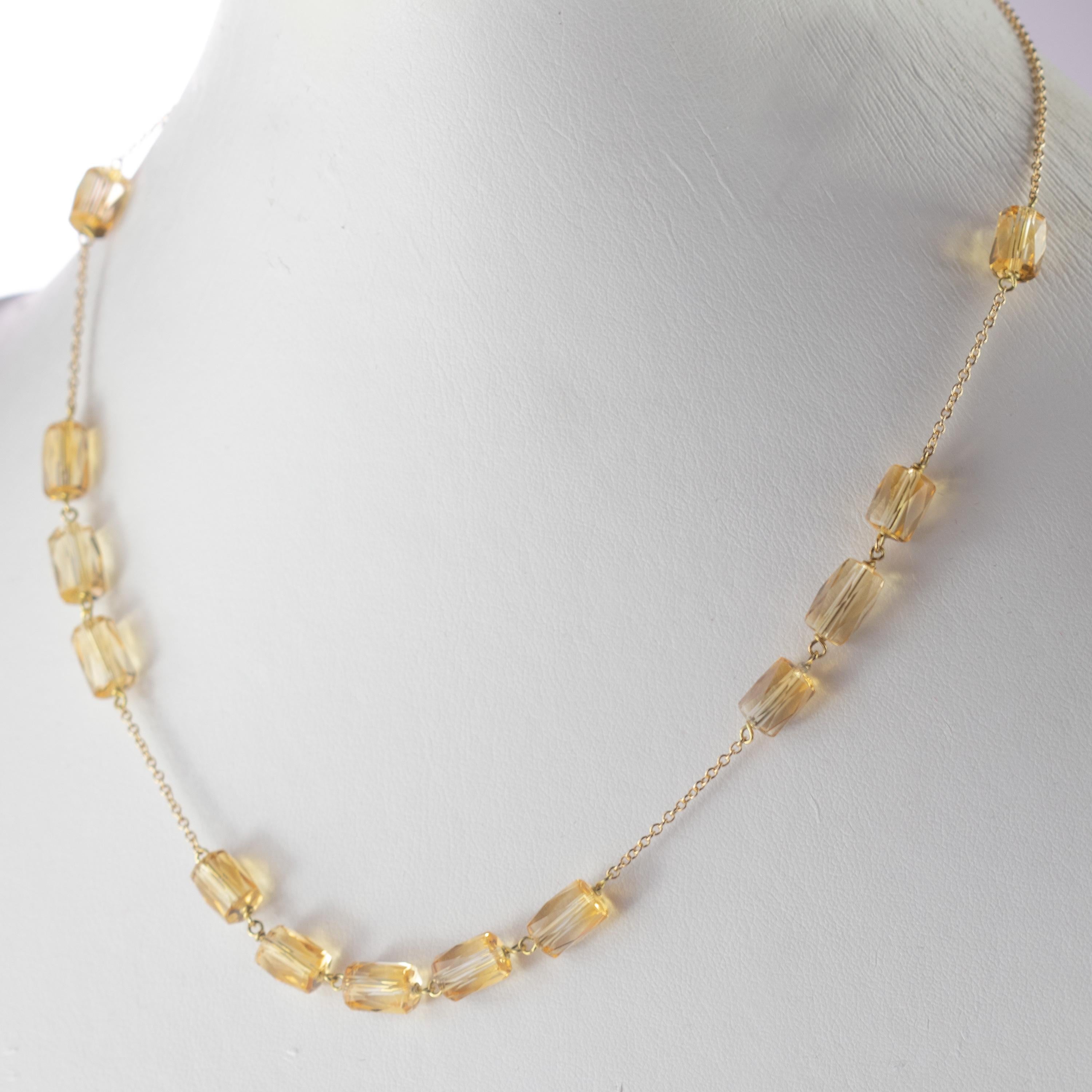 Intini Jewels Citrine Tubets Beads 9 Karat Yellow Gold Chain Handmade Necklace For Sale 3