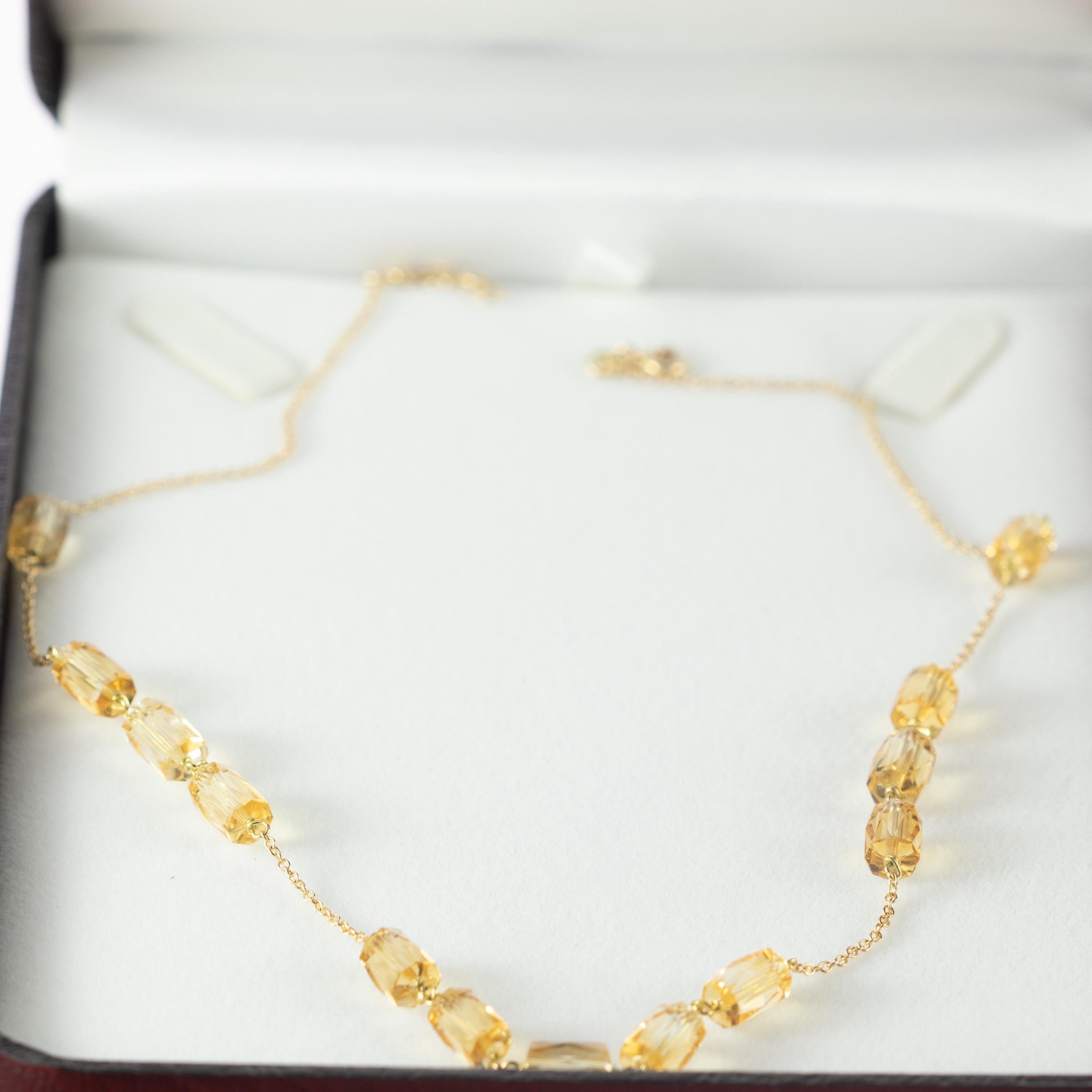 Art Nouveau Intini Jewels Citrine Tubets Beads 9 Karat Yellow Gold Chain Handmade Necklace For Sale