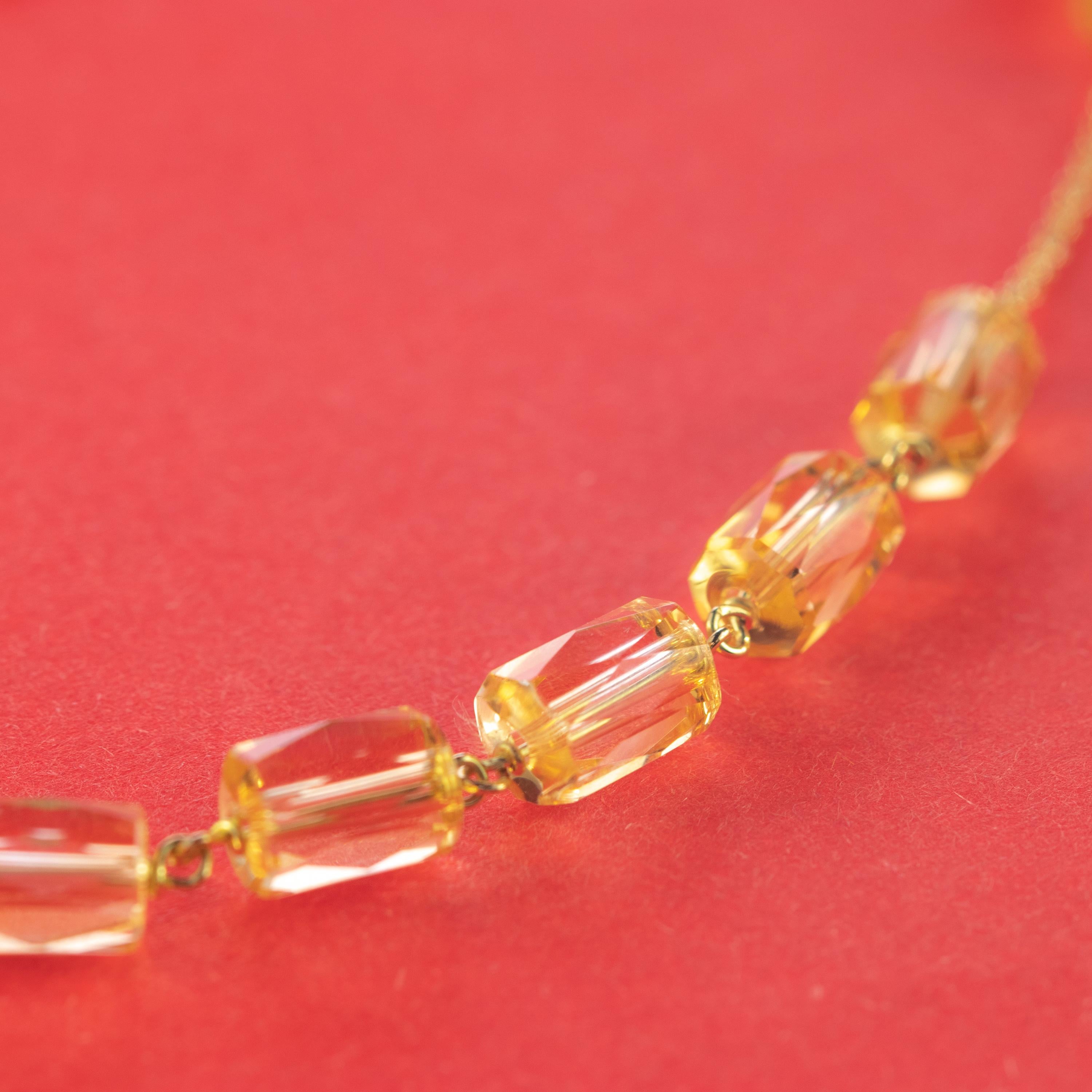 Mixed Cut Intini Jewels Citrine Tubets Beads 9 Karat Yellow Gold Chain Handmade Necklace For Sale