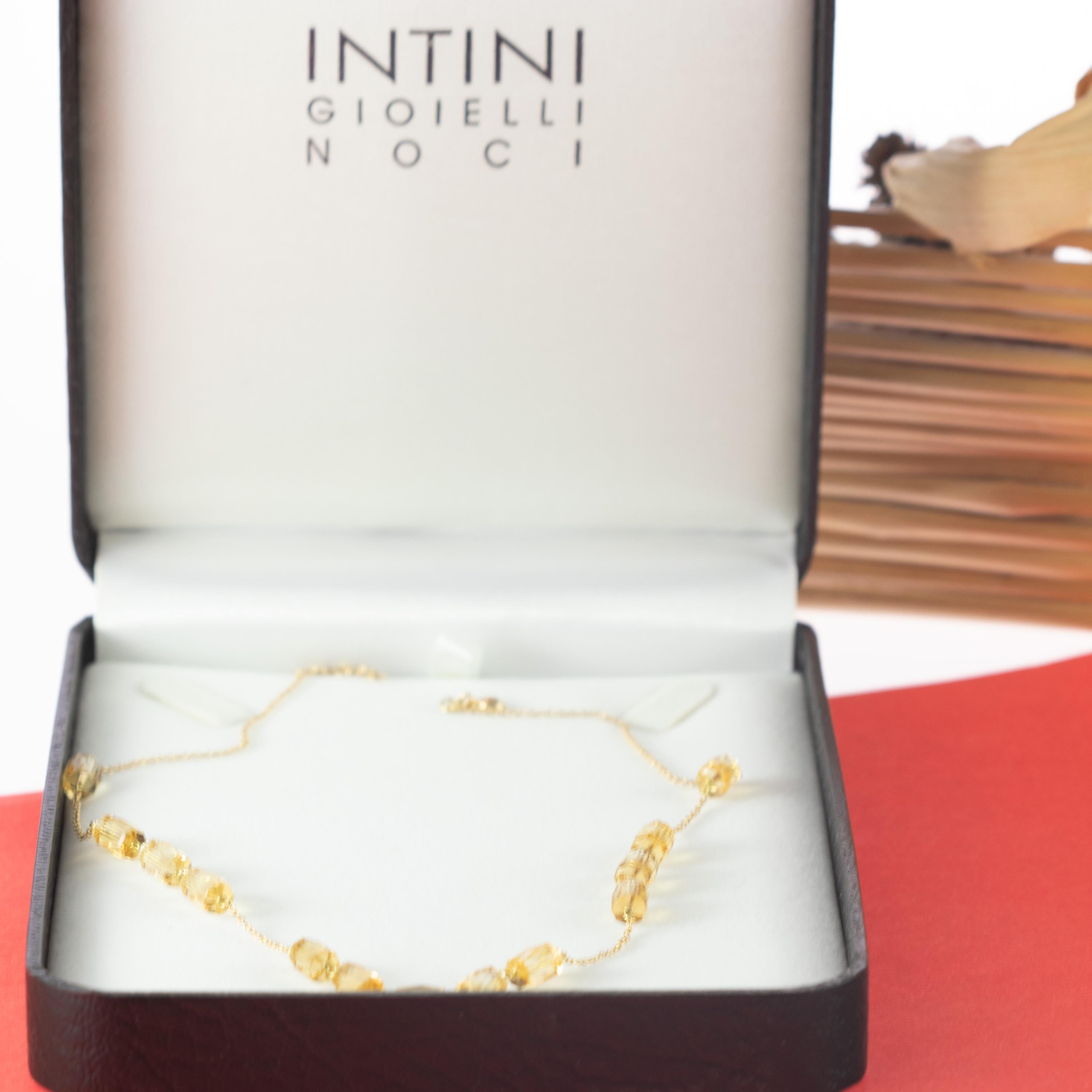 Intini Jewels Citrine Tubets Beads 9 Karat Yellow Gold Chain Handmade Necklace For Sale 1