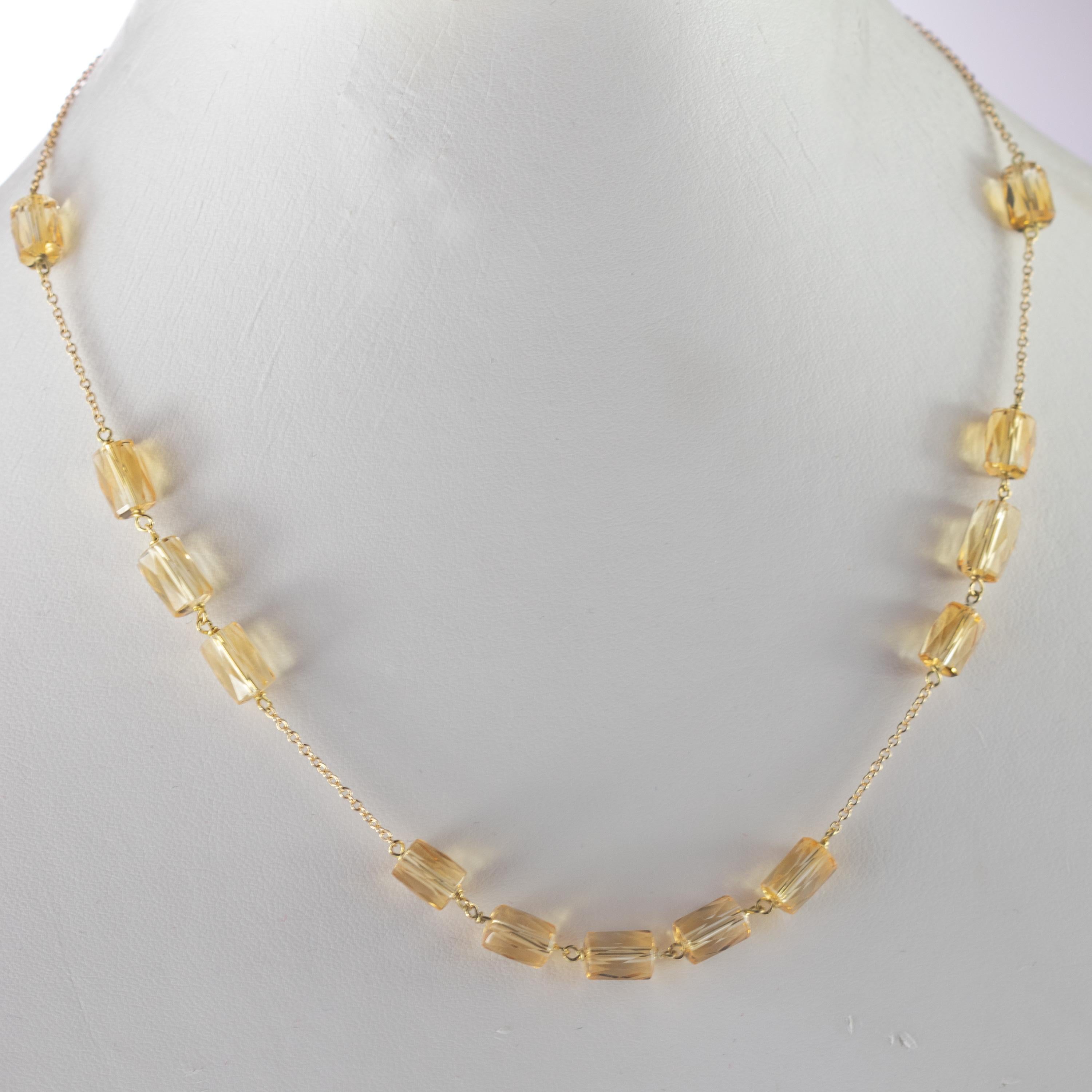 Intini Jewels Citrine Tubets Beads 9 Karat Yellow Gold Chain Handmade Necklace For Sale 2