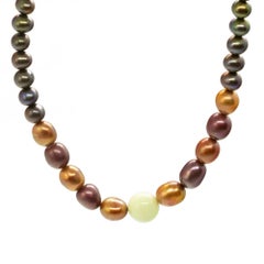 Intini Jewels Coloured Cream Pearls Grey Brown 18K Gold Boho Chic Deco Necklace