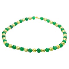 Intini Jewels Coloured Green Pearls Quartz 18 Karat Gold Boho Chic Deco Necklace