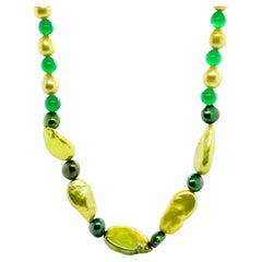 Intini Jewels Coloured Pearls Green Quartz Gold Boho Chic Deco Pearl Necklace
