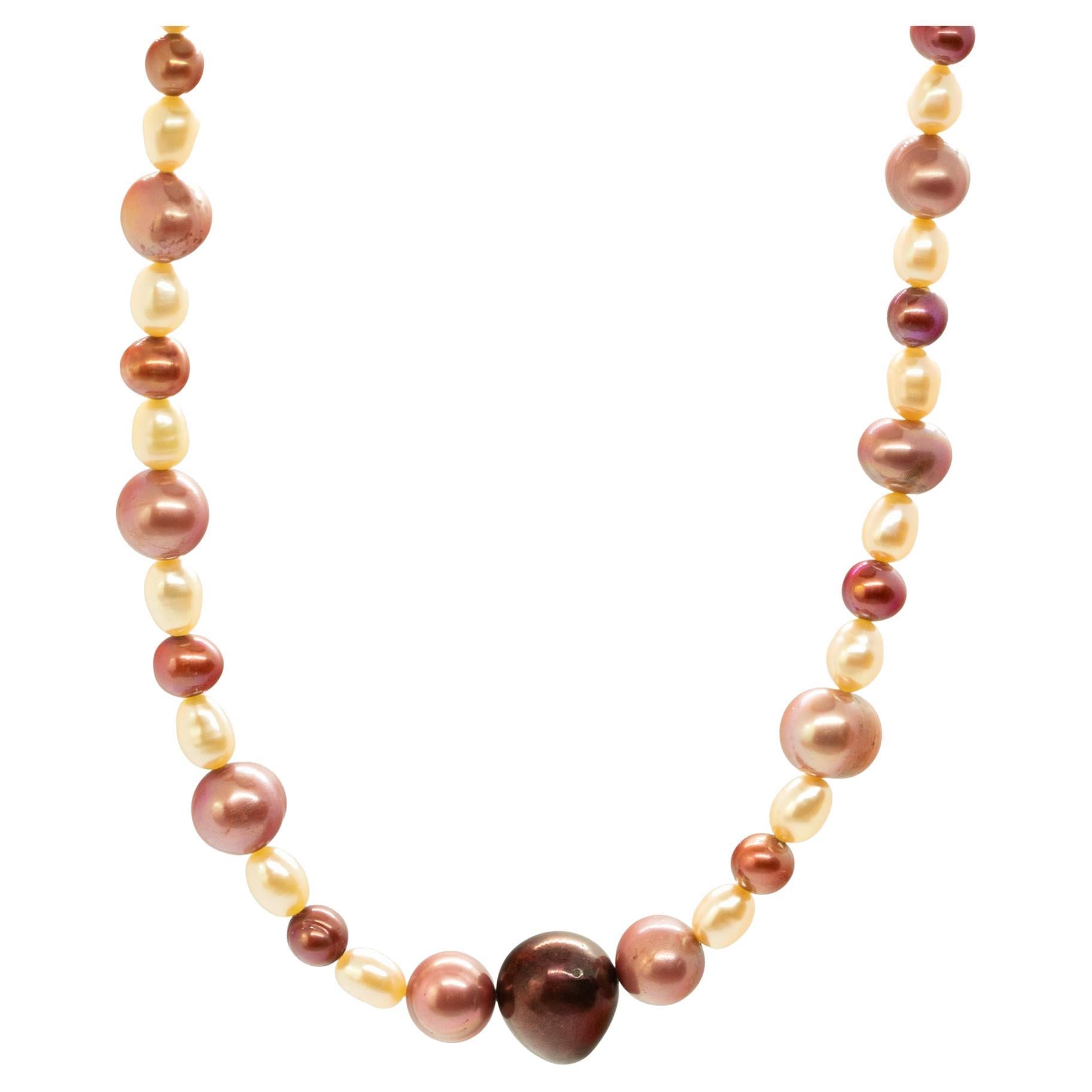 Intini Jewels Collana Deco Boho Chic in oro 18 carati con perle rosa colorate e bianche
