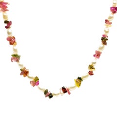 Intini Jewels Coloured Tourmaline Chips Pearls 18 Karat Gold Boho Chic Necklace