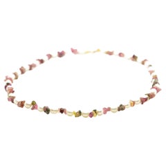 Intini Jewels Coloured Tourmaline Chips Pearls 18 Karat Gold Boho Chic Necklace