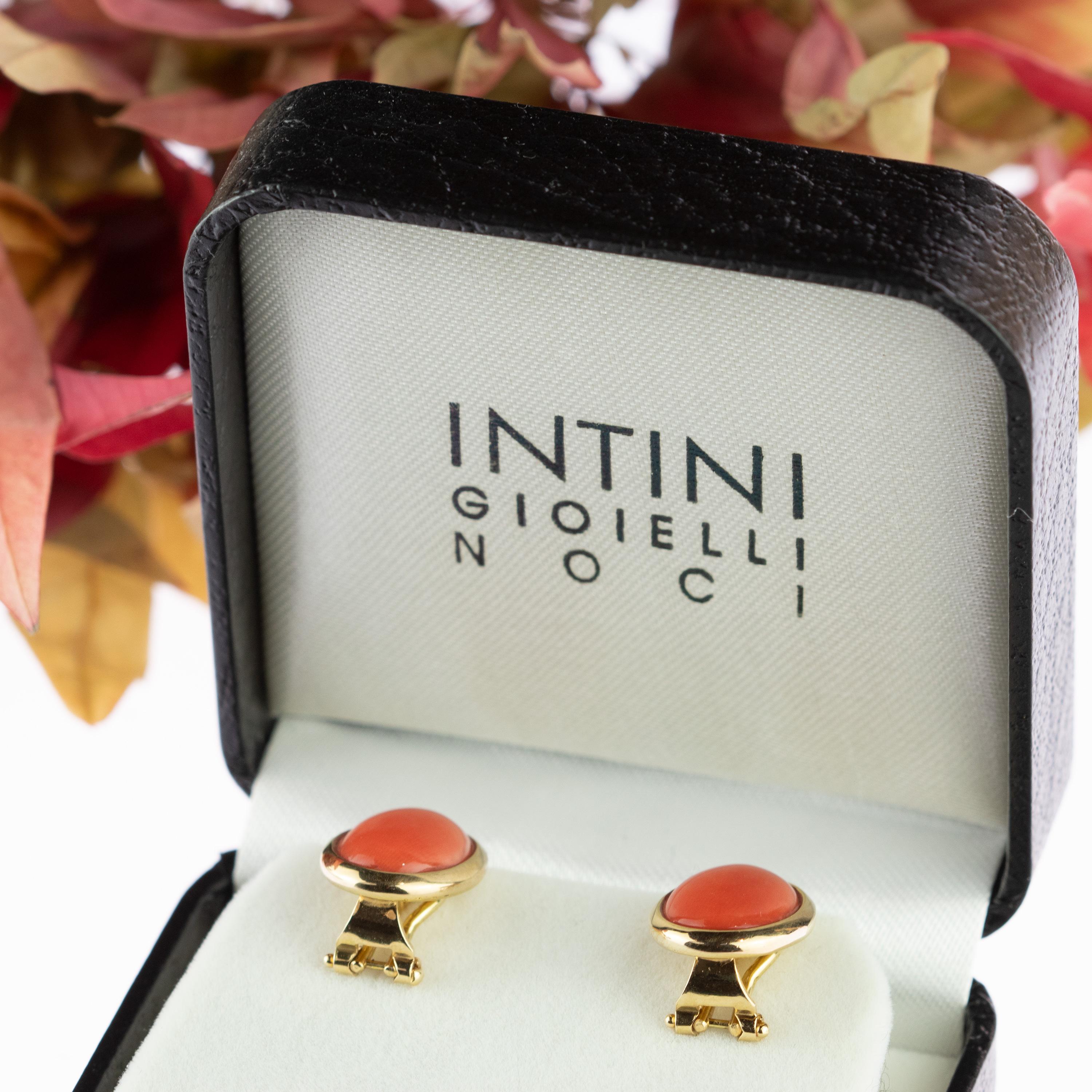 Women's Intini Jewels Coral 18 Karat Yellow Gold Romantic Stud Lever Back Deco Earrings