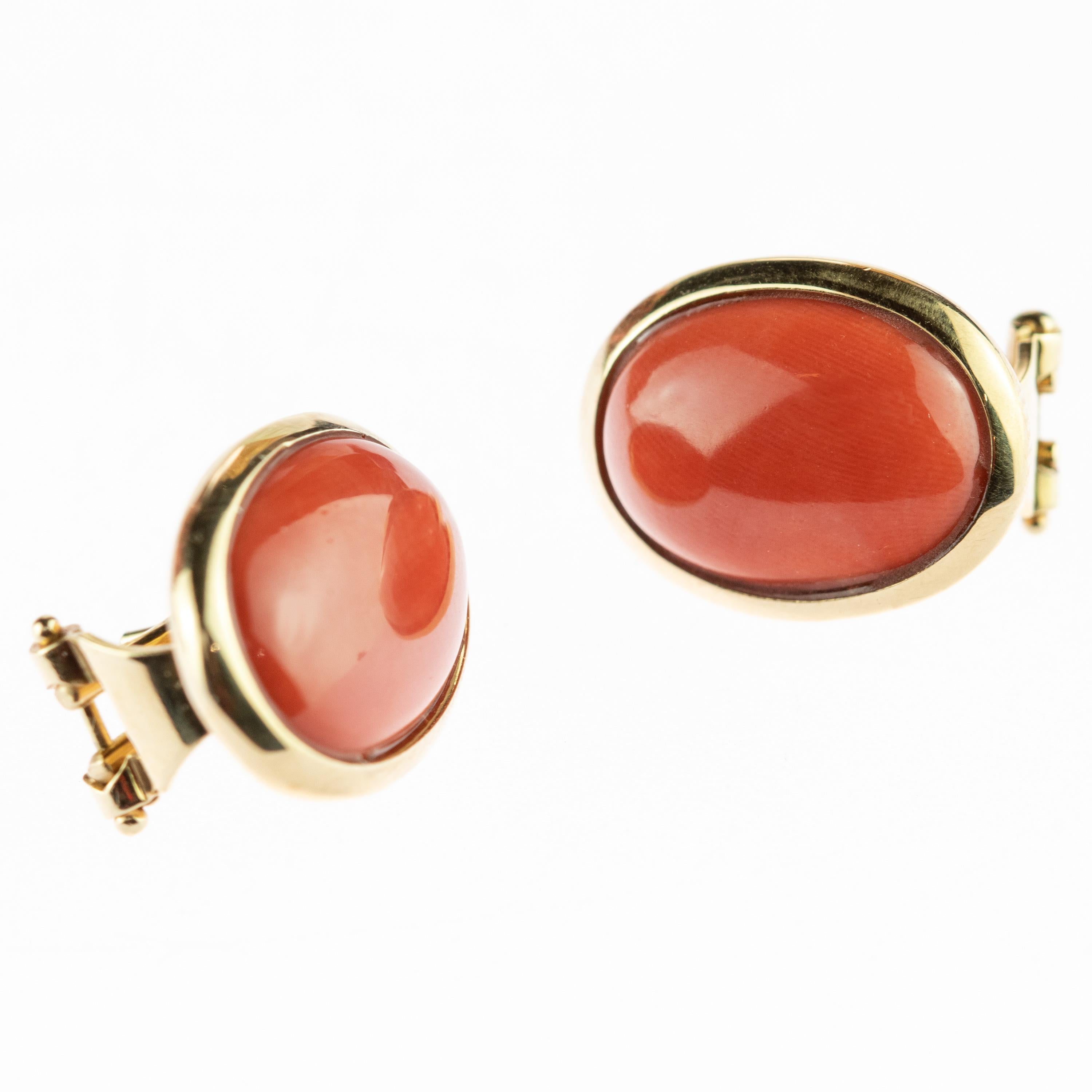 Intini Jewels Coral 18 Karat Yellow Gold Romantic Stud Lever Back Deco Earrings 1