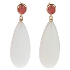 Intini Jewels Coral Agate 18 Karat Gold Flat Teardrop Chanel Drop Earrings
