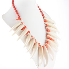 Intini Jewels Bamboo Coral Bone Sterling Silver Tribal Warrior Fangs Necklace