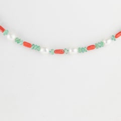 Intini Jewels Coral Emeralds Mother of Pearl 18 Karat Gold Chain Chic Necklace