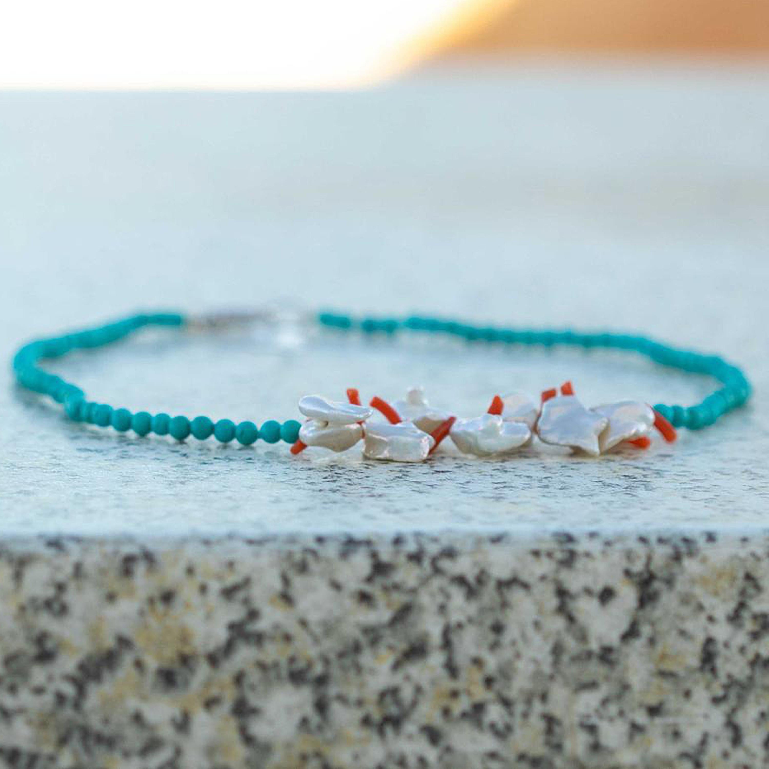 Women's Intini Jewels Coral Turquoise Mother of Pearl Sterling Silver Beaded Bracelet For Sale