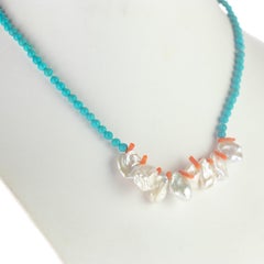 Intini Jewels Perlenhalskette aus Sterlingsilber mit Koralle, Türkis und Perlmutt