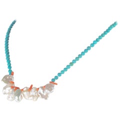 Intini Jewels Coral Turquoise Mother of Pearl Sterling Silver Beaded Necklace