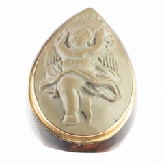 Intini Jewels Dancing Kid Carved Vesuvian Lava Stone Signet 18 Karat Gold Ring