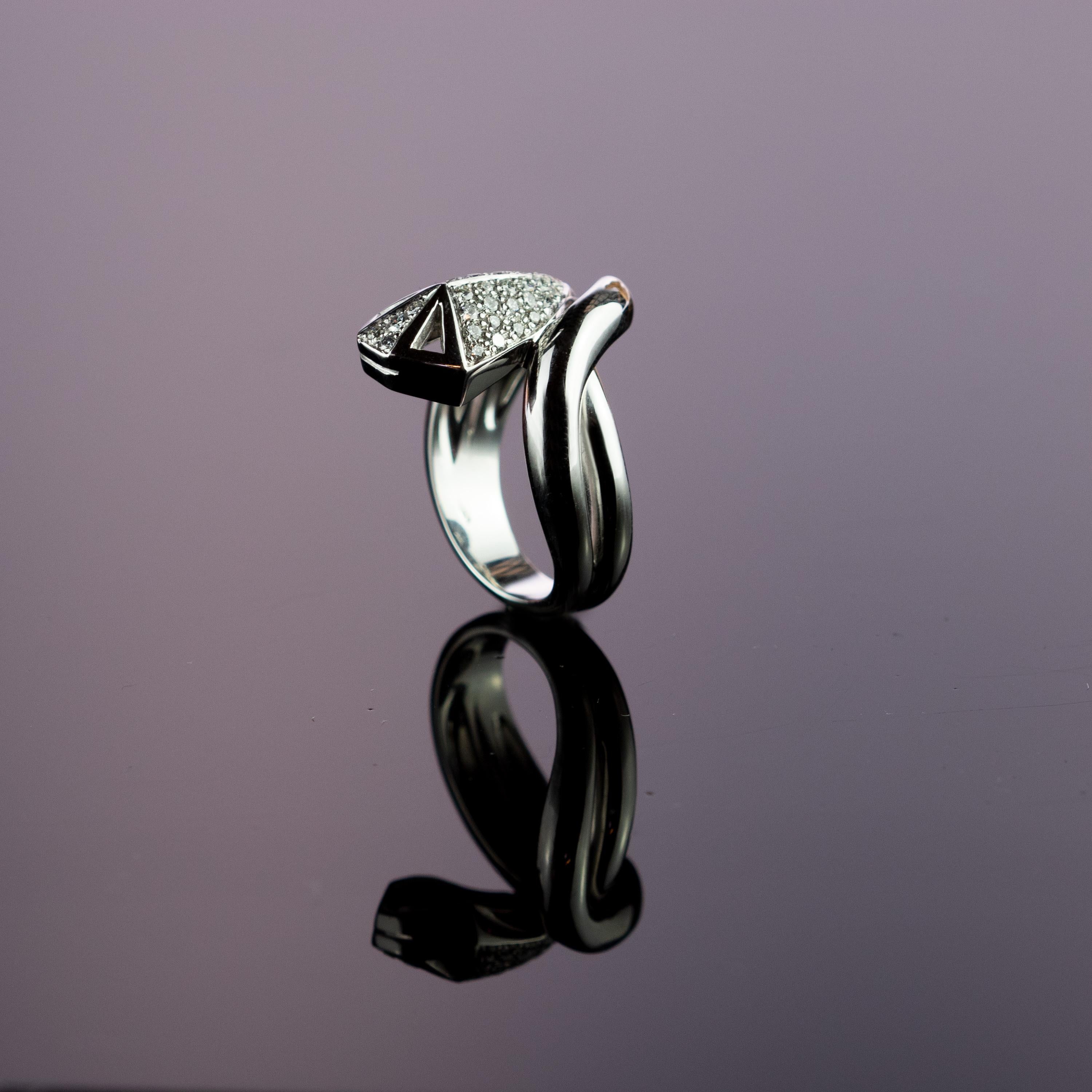 Brilliant Cut Intini Jewels Diamond 18 Karat White Gold Cluster Italian Serpent Spiral Ring For Sale