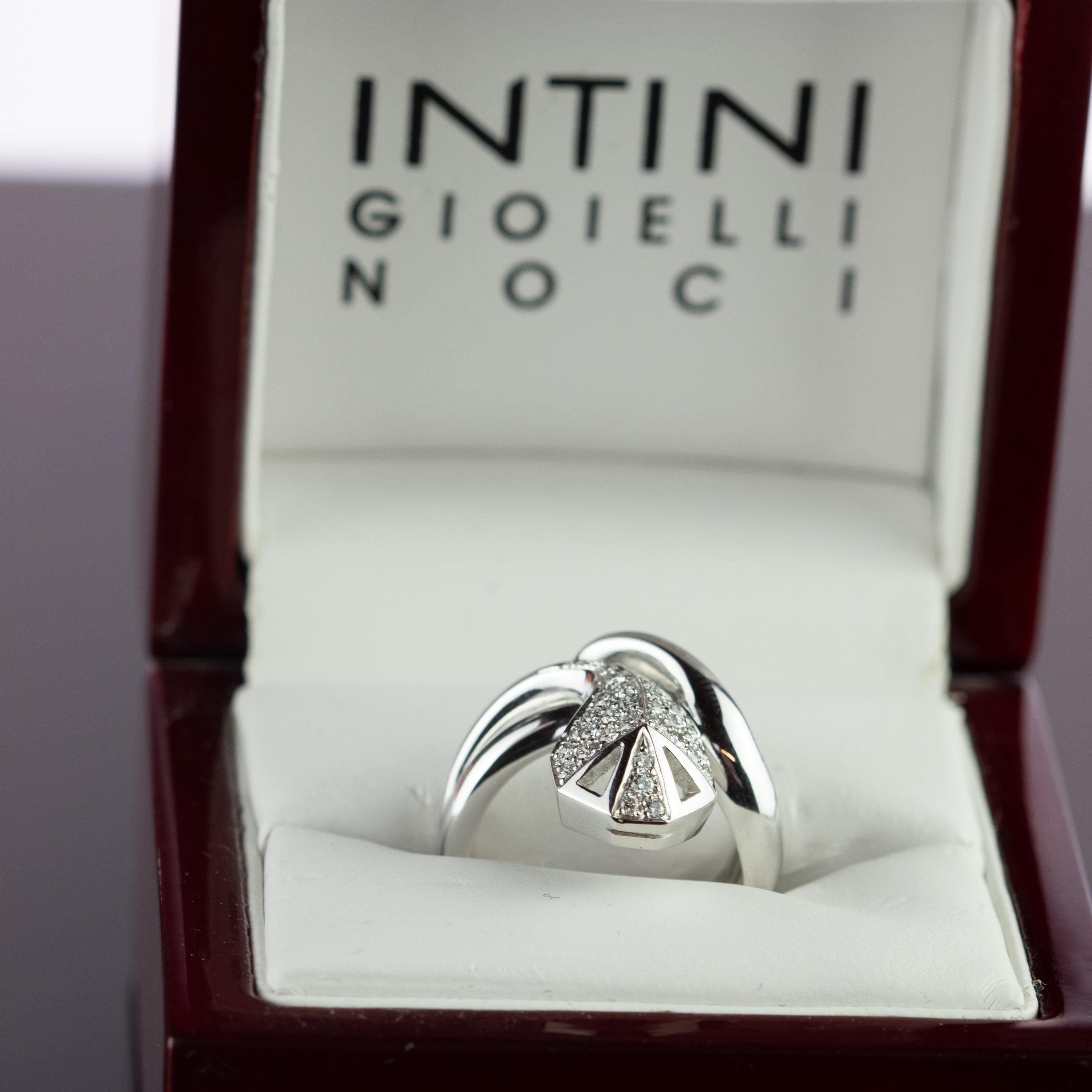 Women's or Men's Intini Jewels Diamond 18 Karat White Gold Cluster Italian Serpent Spiral Ring For Sale