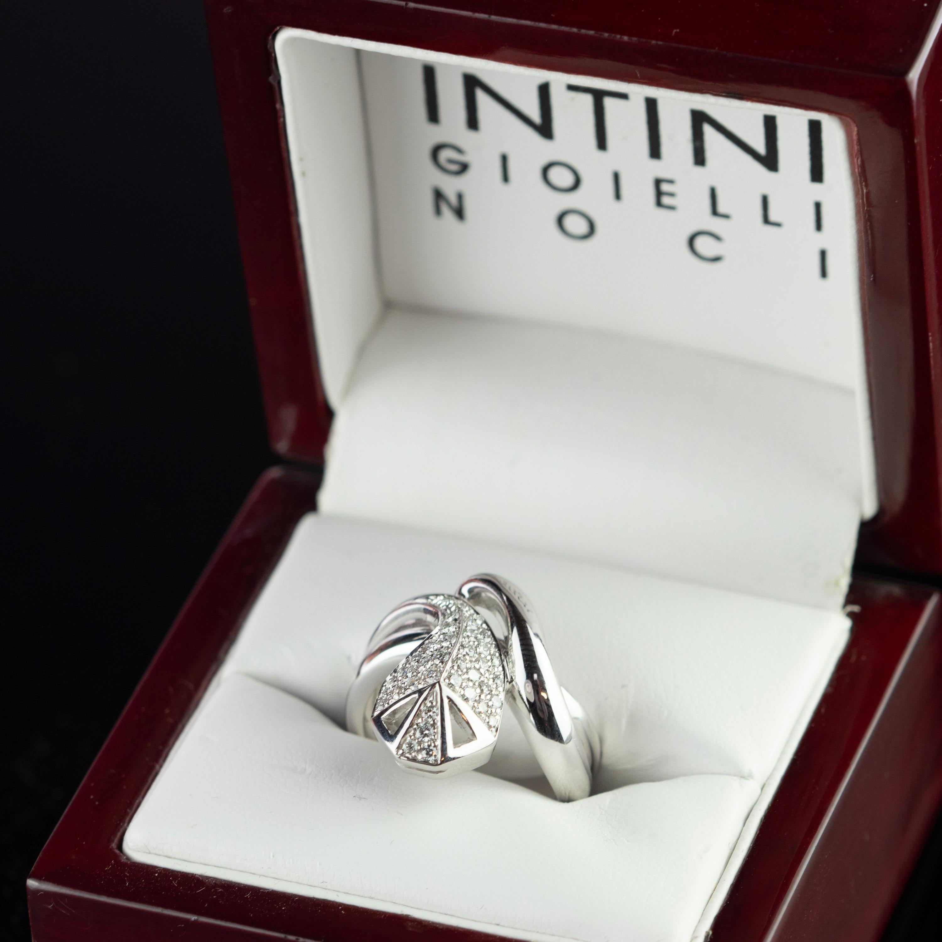 Intini Jewels Diamond 18 Karat White Gold Cluster Italian Serpent Spiral Ring For Sale 1
