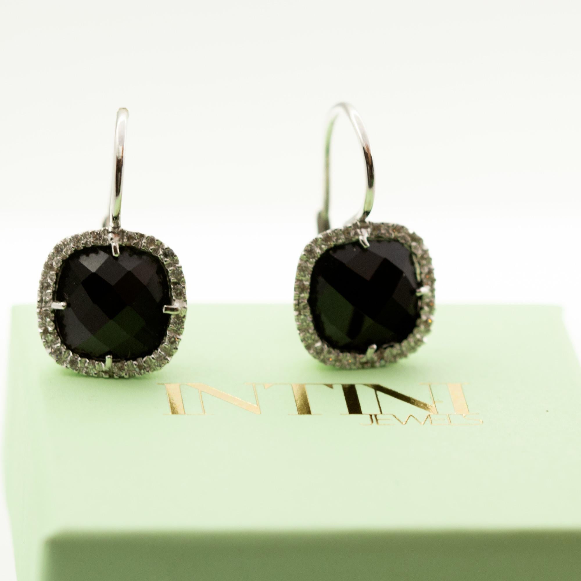 Intini Jewels Diamond Black Onyx 18 Karat Gold Vintage Square Clip-On Earrings For Sale 6