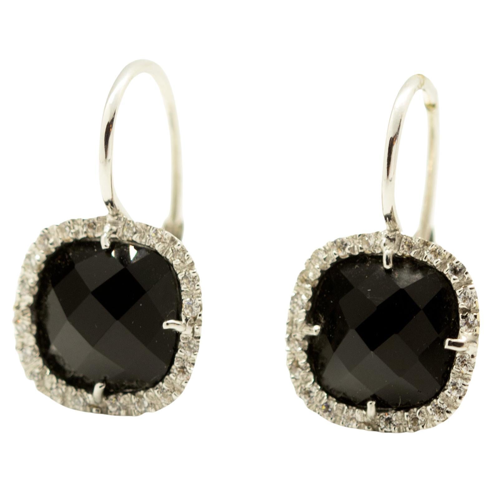 Intini Jewels Diamond Black Onyx 18 Karat Gold Vintage Square Clip-On Earrings For Sale