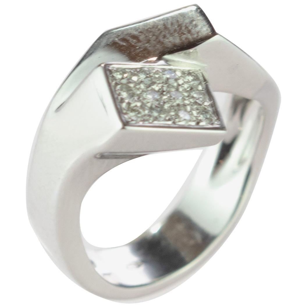 Intini Jewels Diamond Brilliant 18 Karat White Gold Cluster Italian Gala Ring For Sale