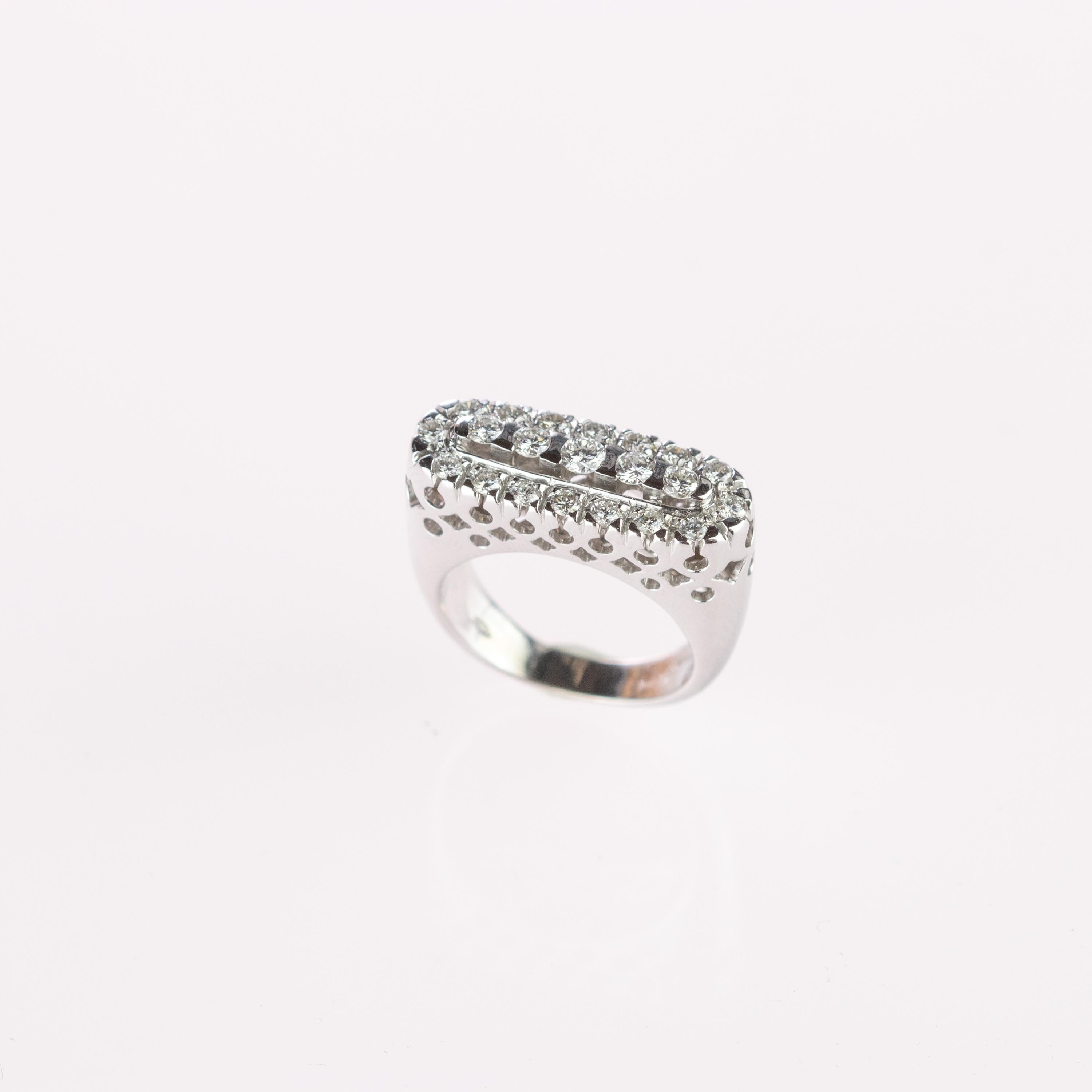 Contemporary Intini Jewels Diamond Cluster 18 Karat White Gold Band Oval Bridal Cocktail Ring