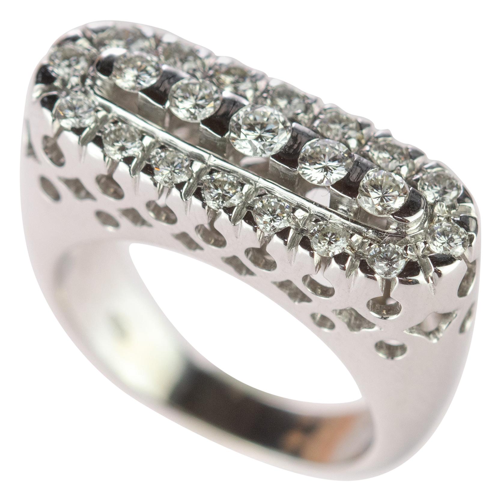 Intini Jewels Diamond Cluster 18 Karat White Gold Band Oval Bridal Cocktail Ring