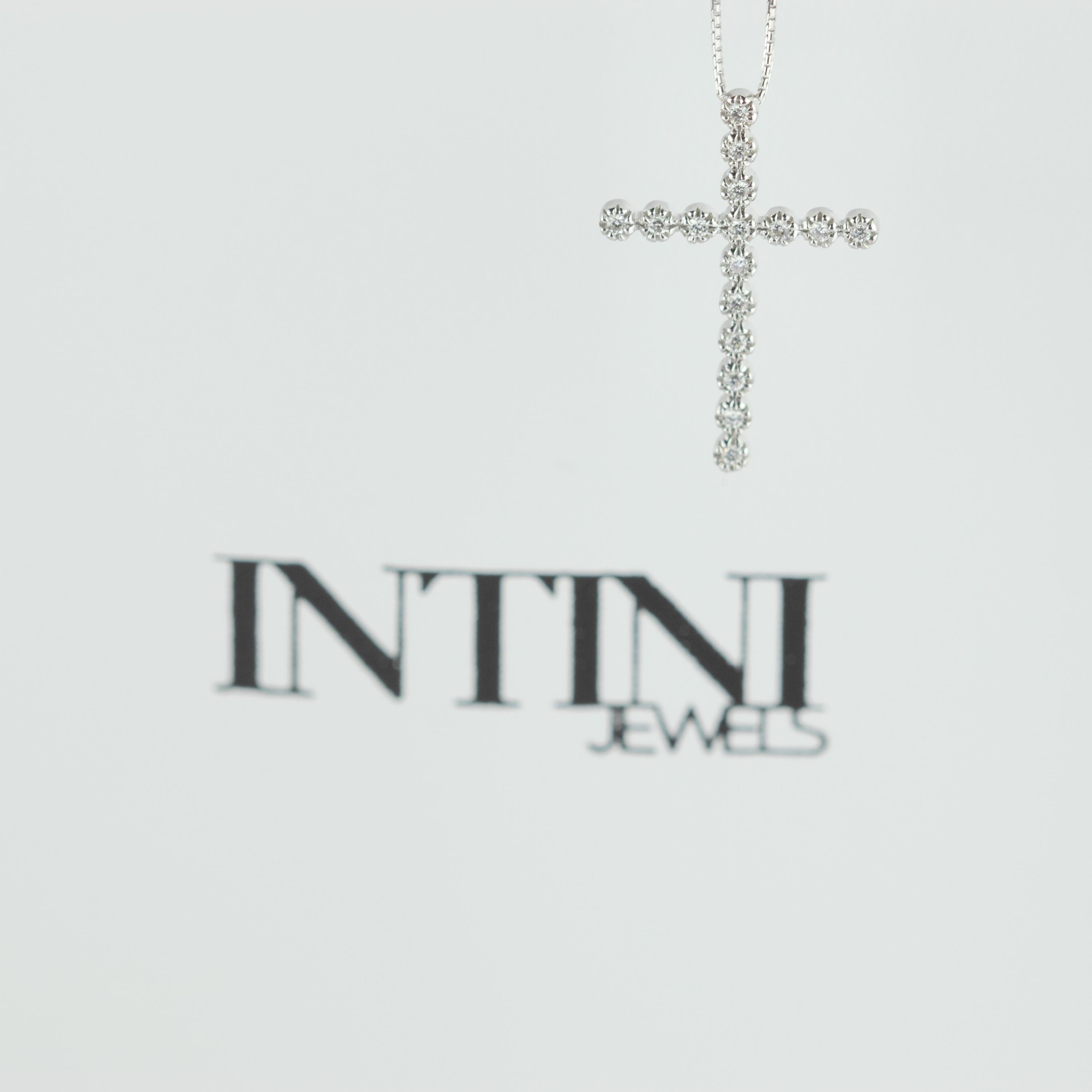 Brilliant Cut Intini Jewels Diamond Cross Pendant White Gold Chain Handmade Artisan Necklace For Sale