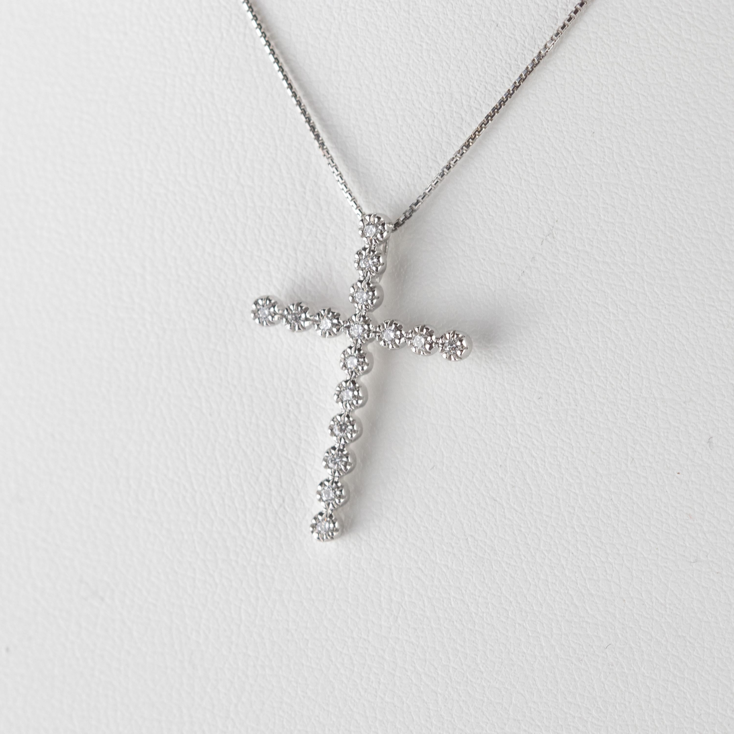 Women's Intini Jewels Diamond Cross Pendant White Gold Chain Handmade Artisan Necklace For Sale