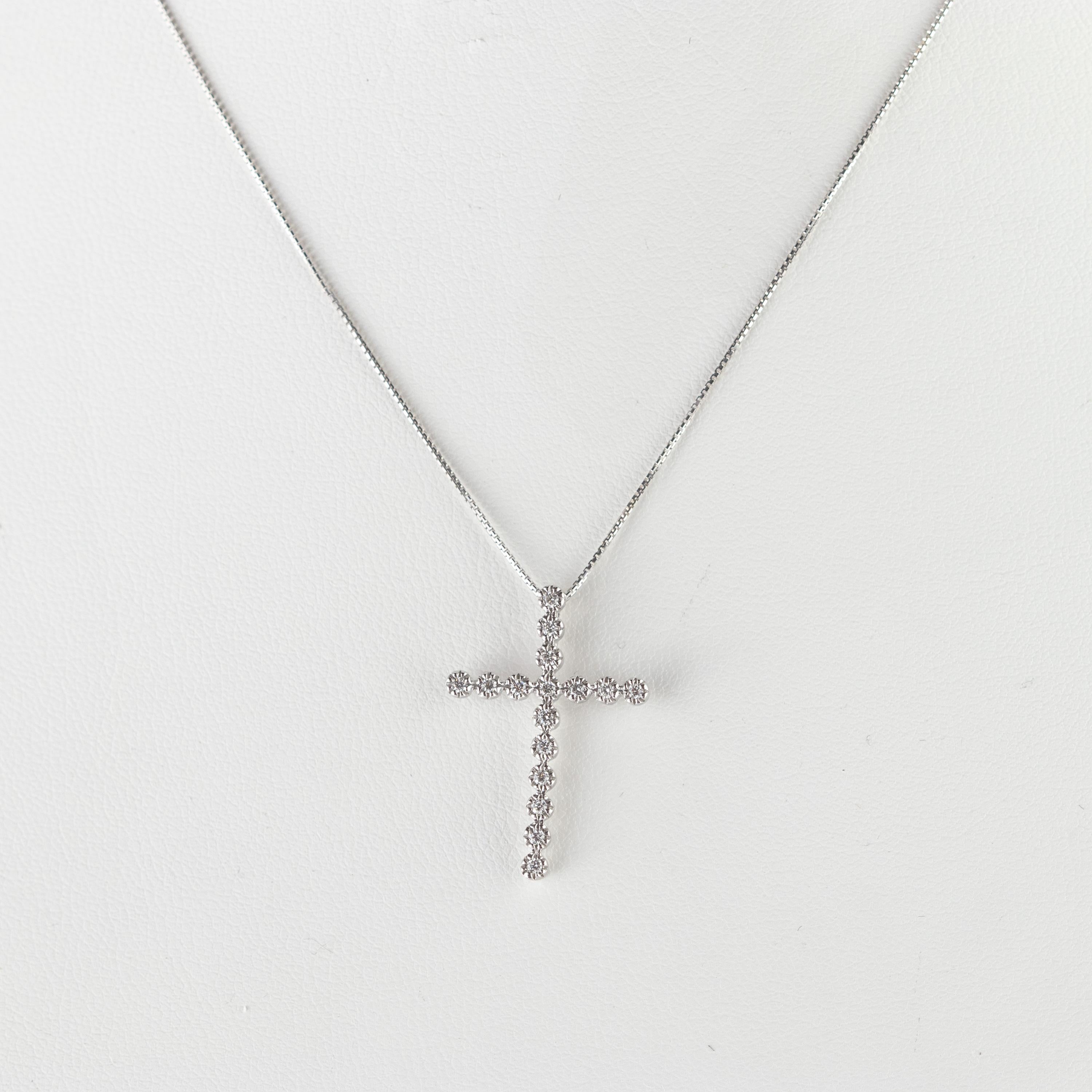 Intini Jewels Diamond Cross Pendant White Gold Chain Handmade Artisan Necklace For Sale 1