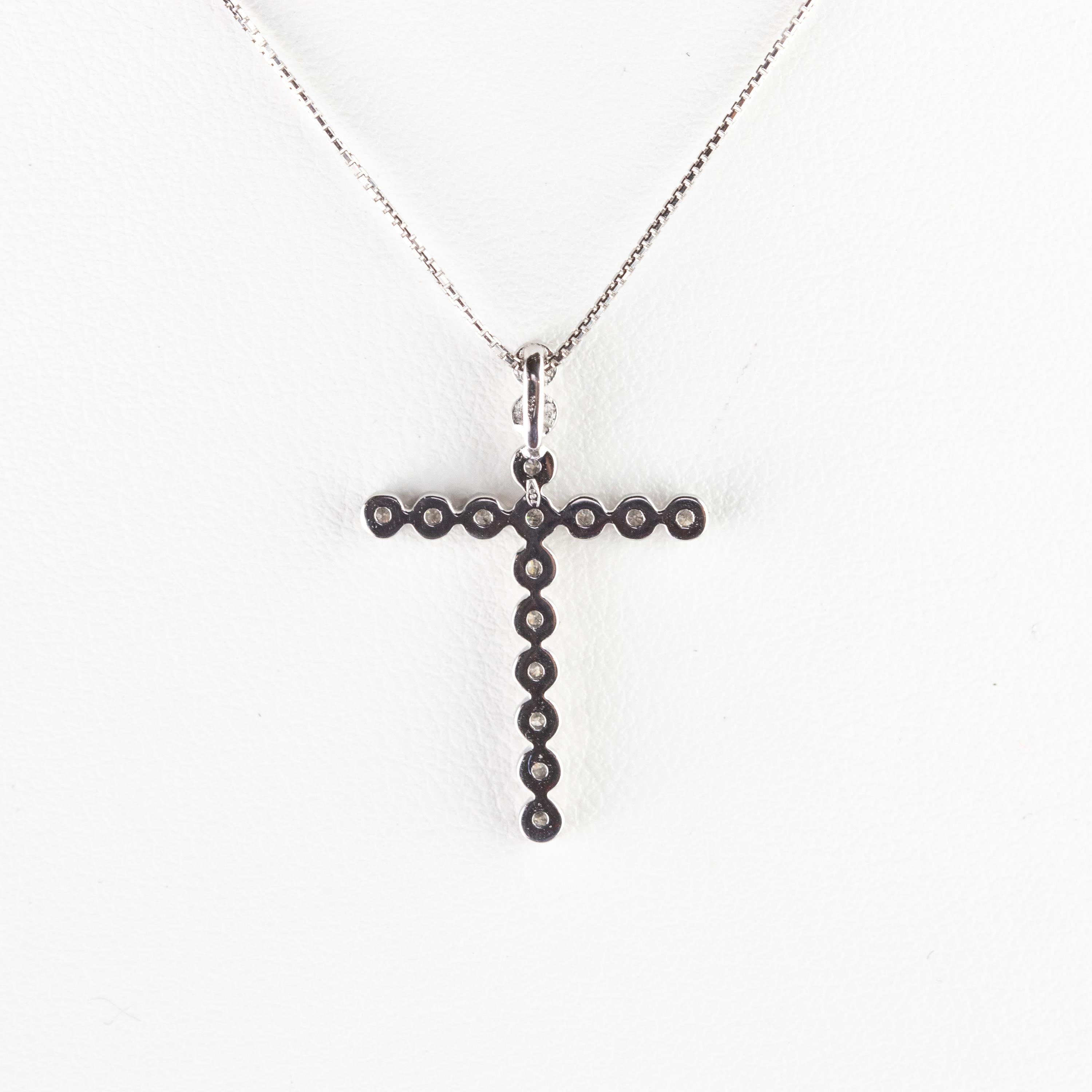 Intini Jewels Diamond Cross Pendant White Gold Chain Handmade Artisan Necklace For Sale 3