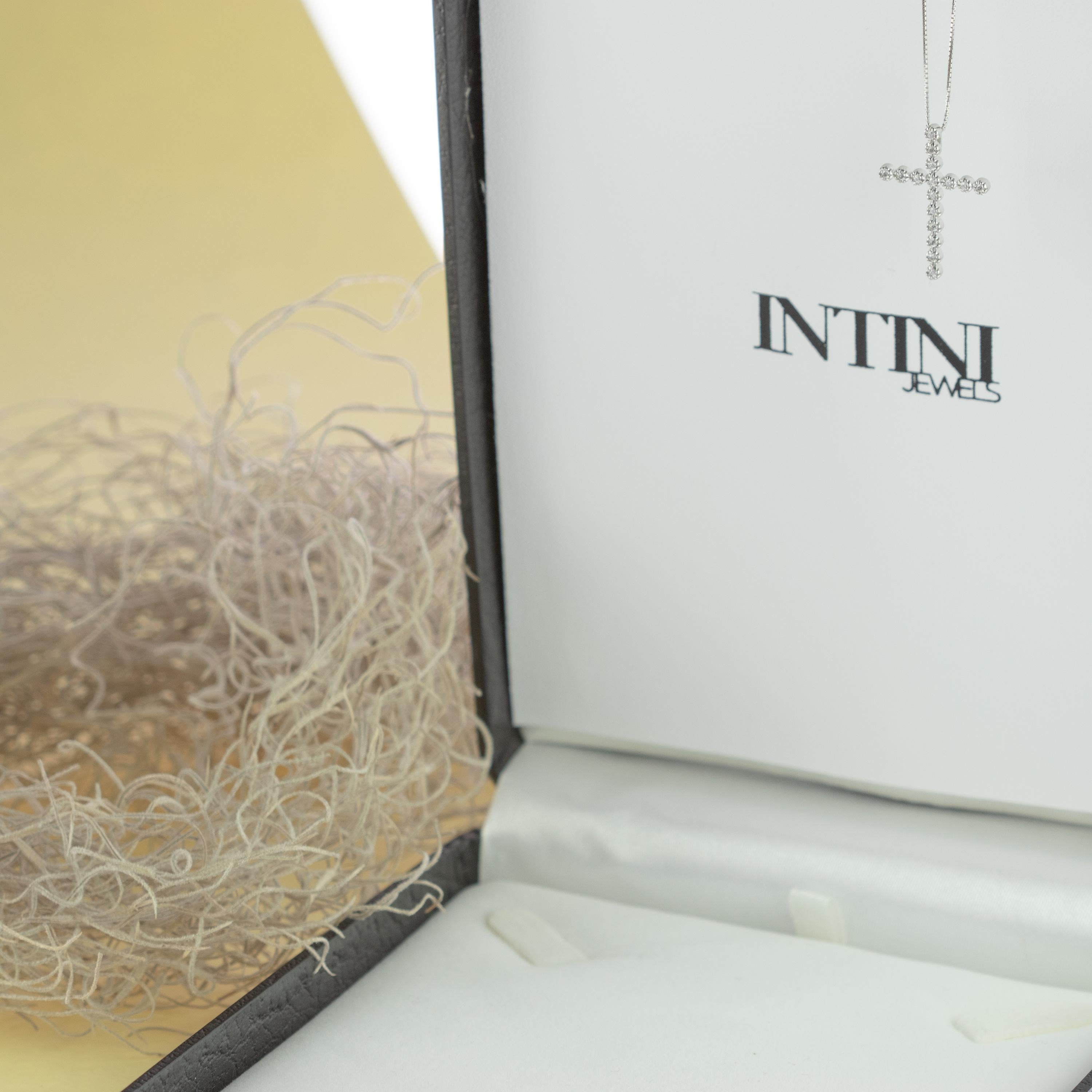 Intini Jewels Diamond Cross Pendant White Gold Chain Handmade Artisan Necklace For Sale 4