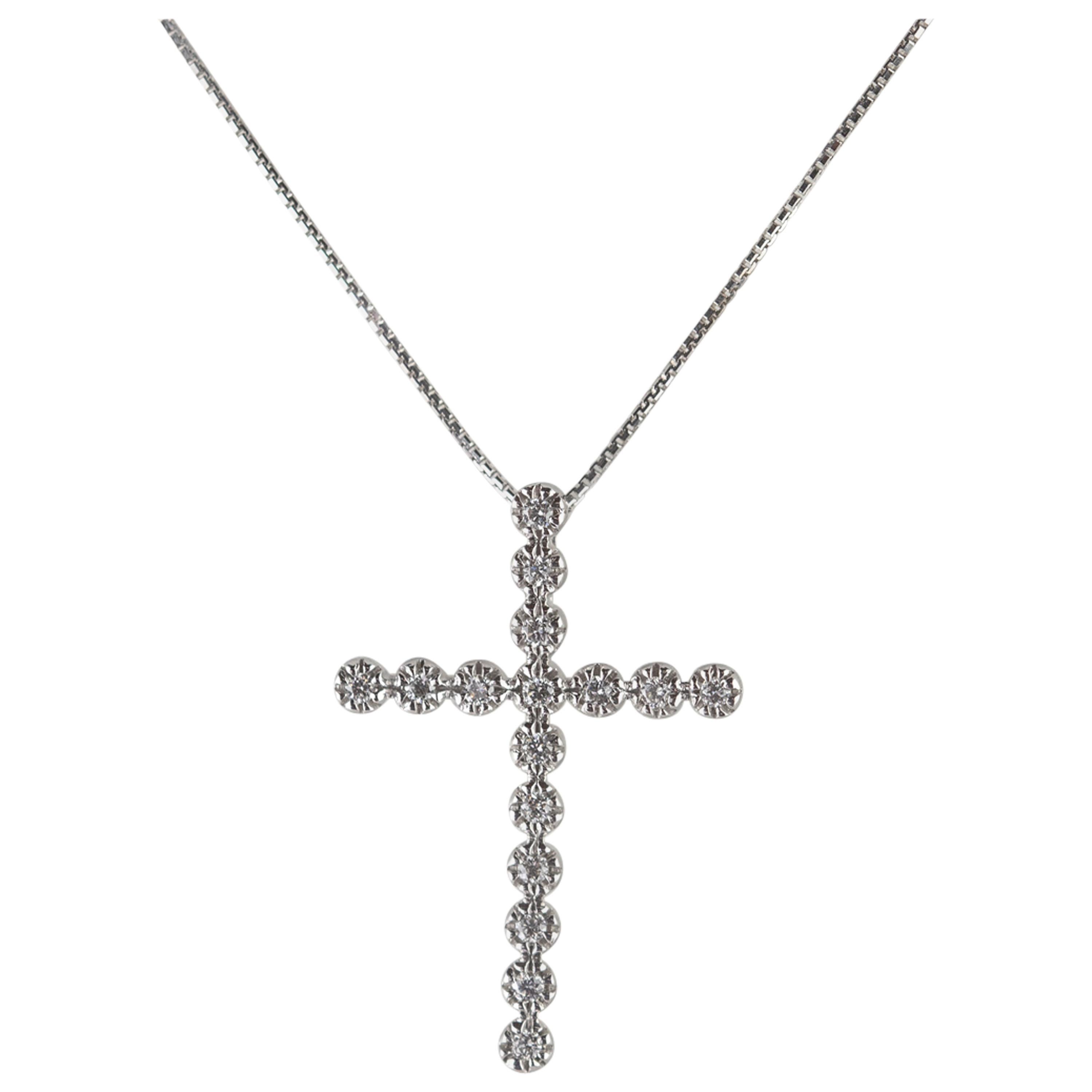 Intini Jewels Diamond Cross Pendant White Gold Chain Handmade Artisan Necklace For Sale