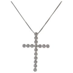 Intini Jewels Collier artisanal à pendentif croix en or blanc avec chaîne en diamants, fait à la main