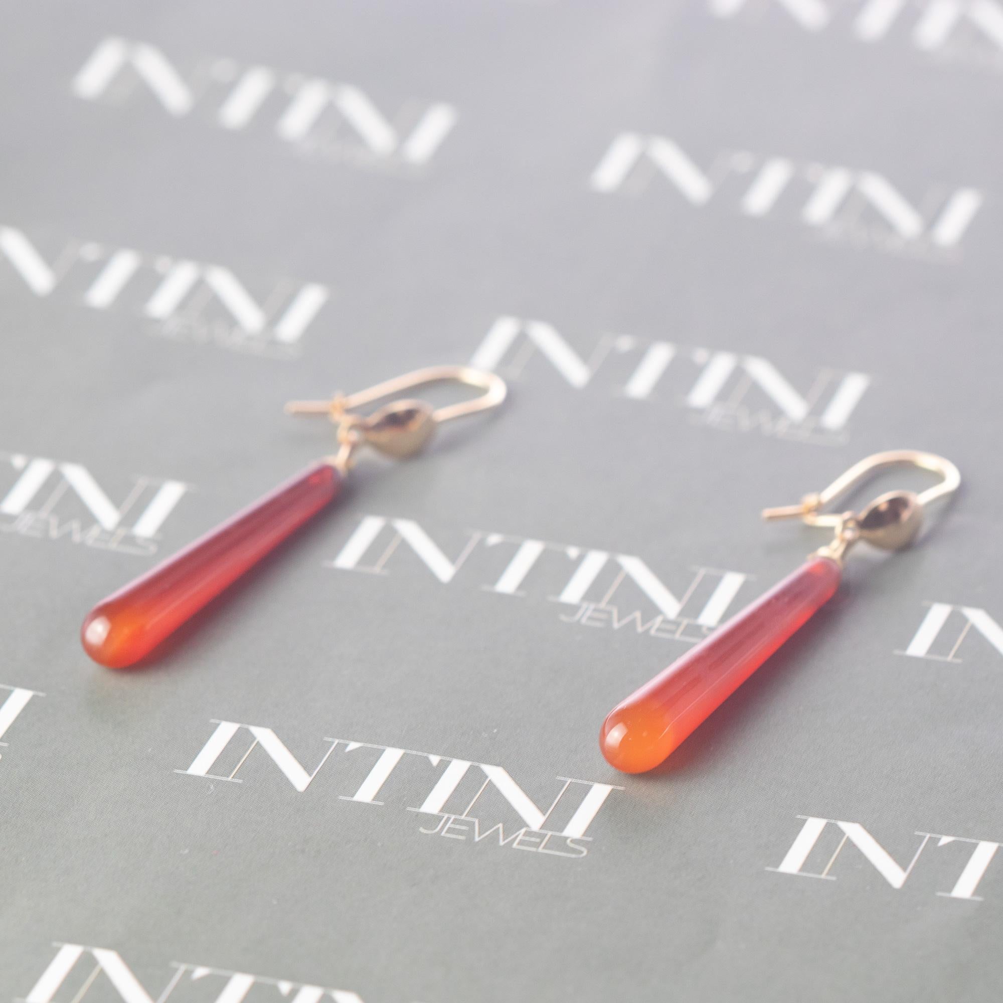 Intini Jewels Drop Carnelian 18 Karat Yellow Gold Dangle Long Modern Earrings 4