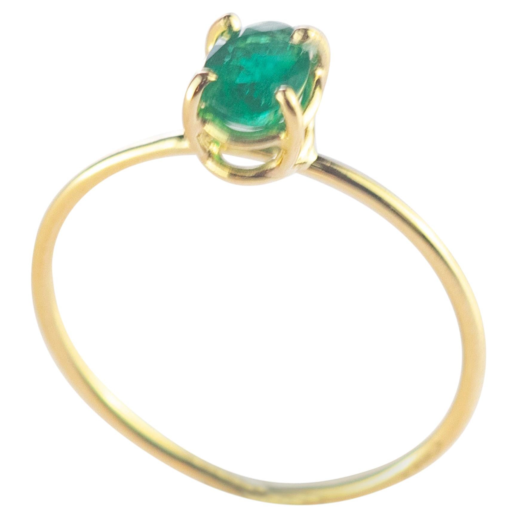 Intini Jewels Emerald Oval 18 Karat Gold Cocktail Solitaire Handmade Chic Ring For Sale