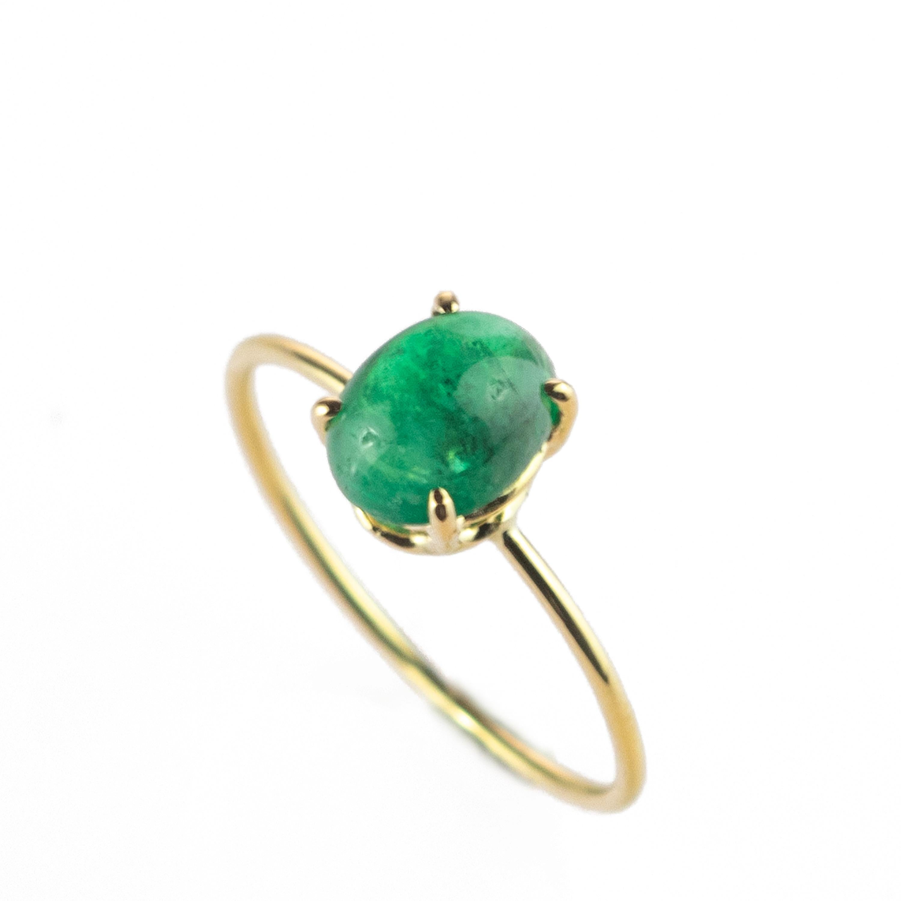 Oval Cut Intini Jewels Emerald Oval Cabochon 18 Karat Gold Cocktail Band Handmade Ring For Sale
