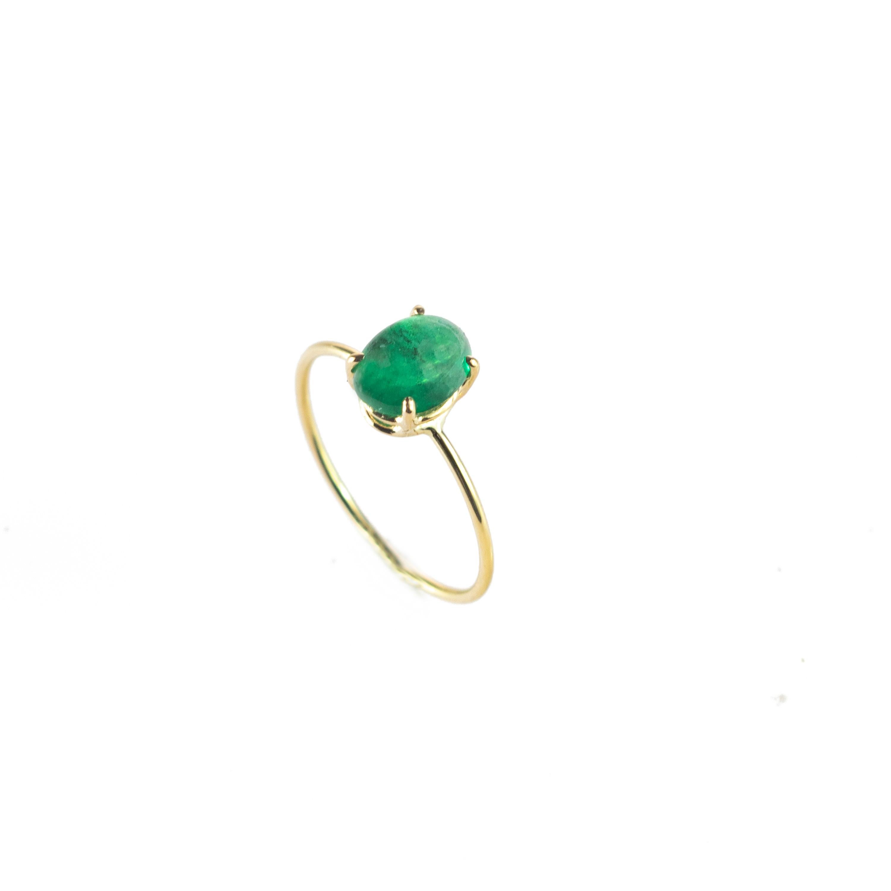 Intini Jewels Emerald Oval Cabochon 18 Karat Gold Cocktail Band Handmade Ring For Sale 2