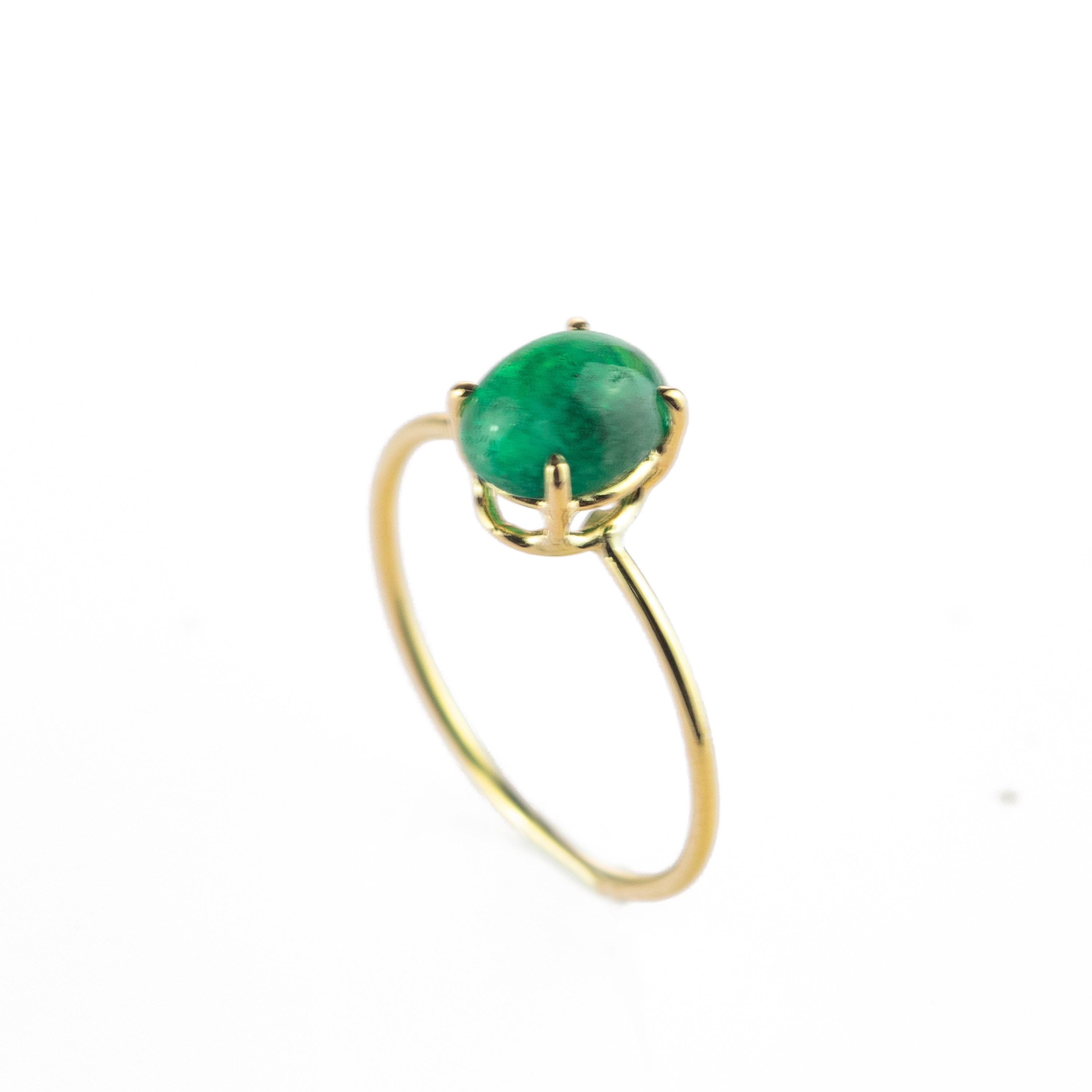 Intini Jewels Emerald Oval Cabochon 18 Karat Gold Cocktail Band Handmade Ring For Sale 3