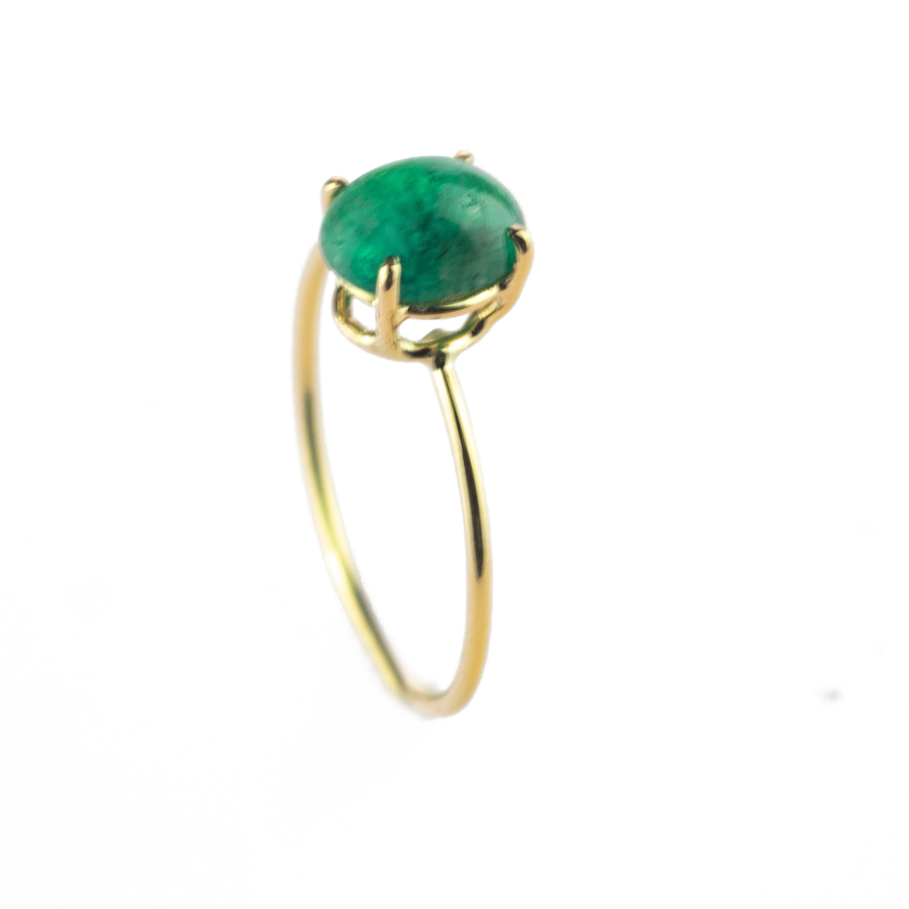 Intini Jewels Emerald Oval Cabochon 18 Karat Gold Cocktail Band Handmade Ring For Sale 4